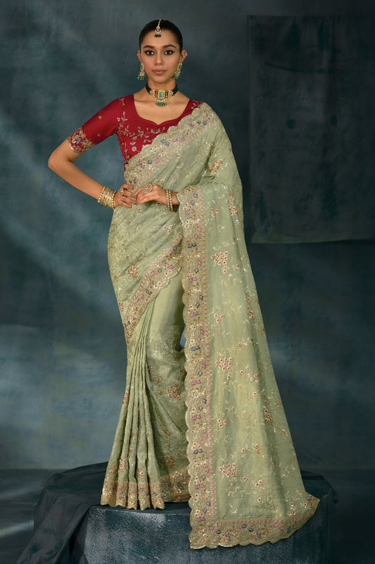 Pista Green Embroidered Banarasi Silk Saree-SAR10389_1_SareeButa.com