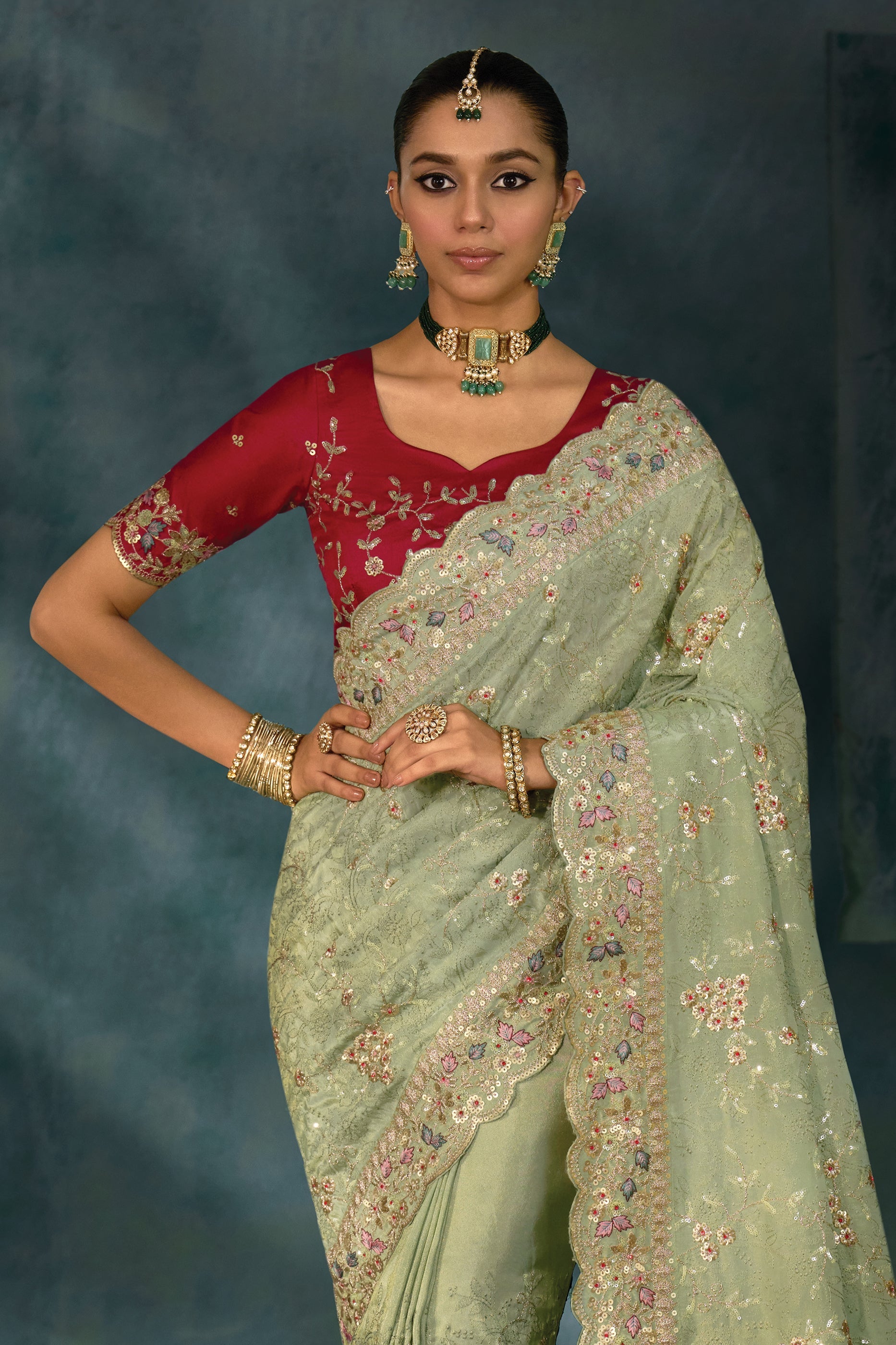 Pista Green Embroidered Banarasi Silk Saree-SAR10389_4_SareeButa.com