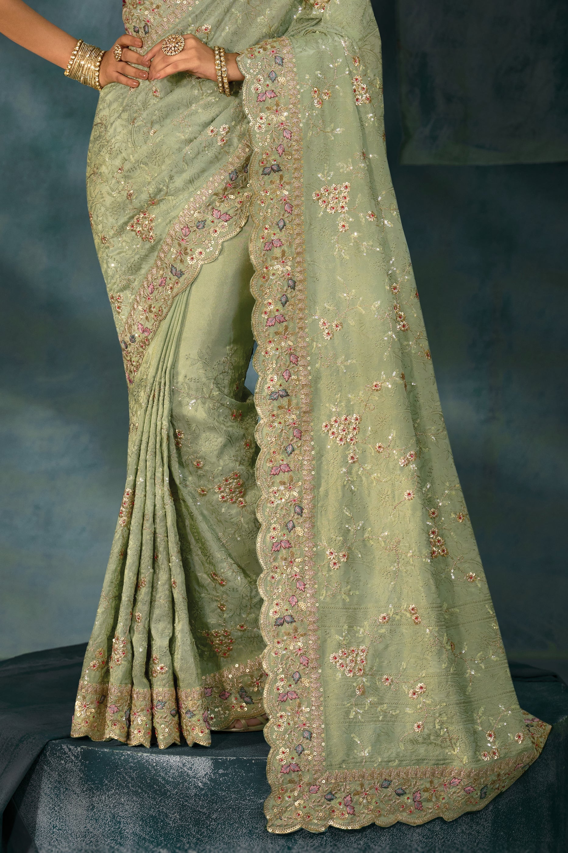 Pista Green Embroidered Banarasi Silk Saree-SAR10389_5_SareeButa.com