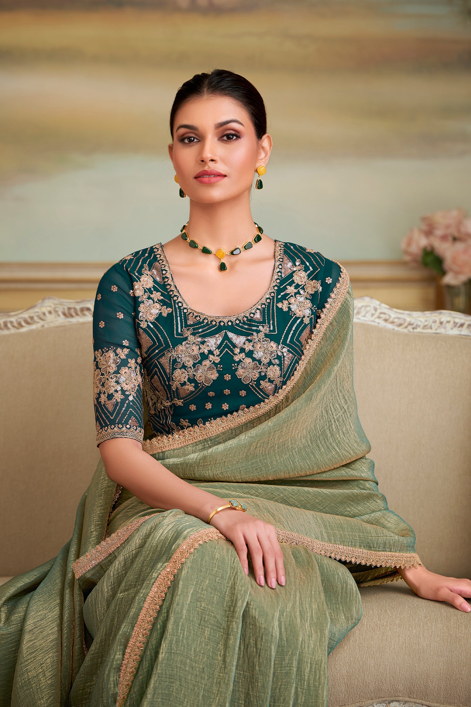Pista Green Embroidered Georgette Saree-SAR10844_2_SareeButa.com