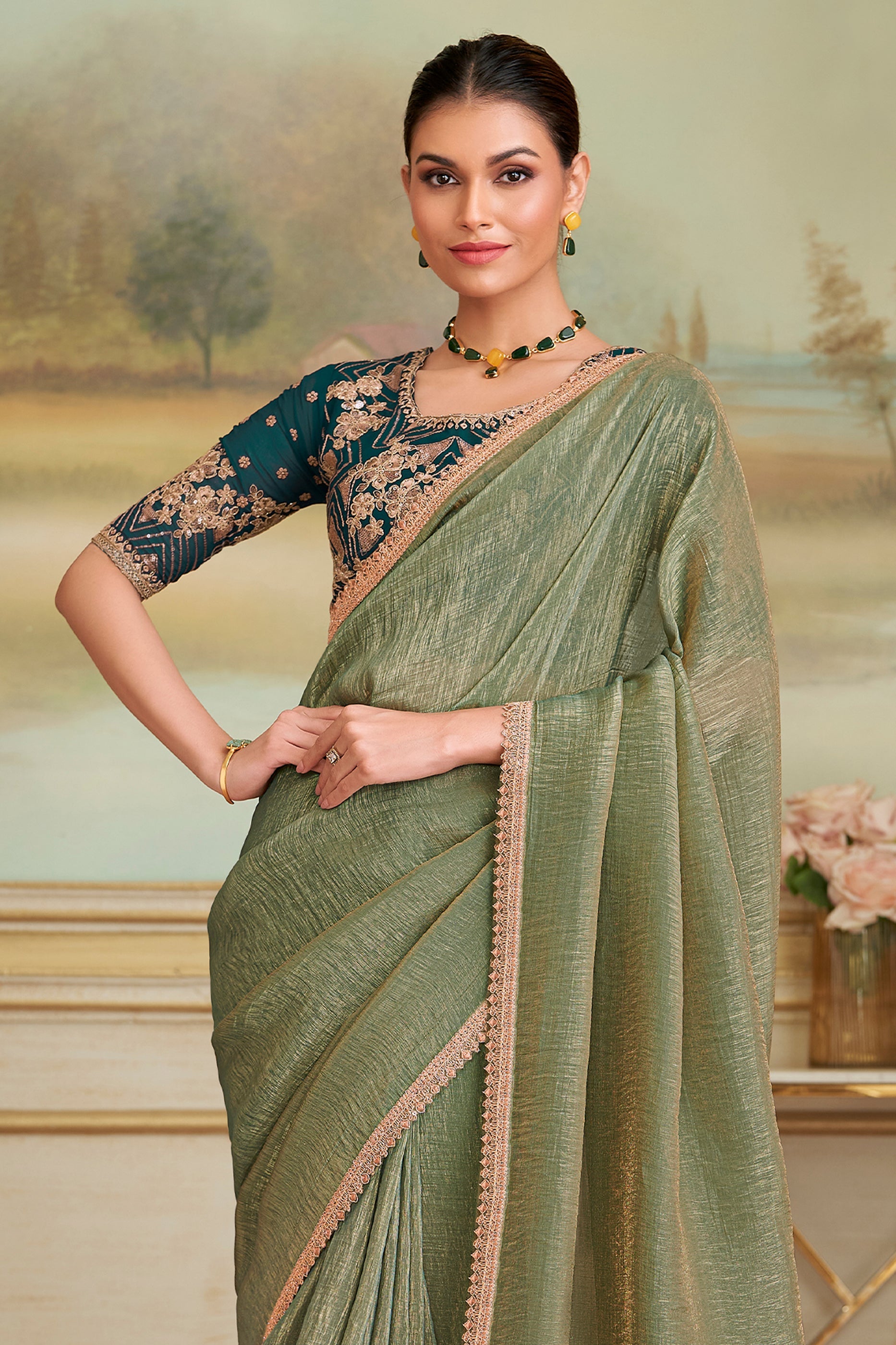 Pista Green Embroidered Georgette Saree-SAR10844_3_SareeButa.com