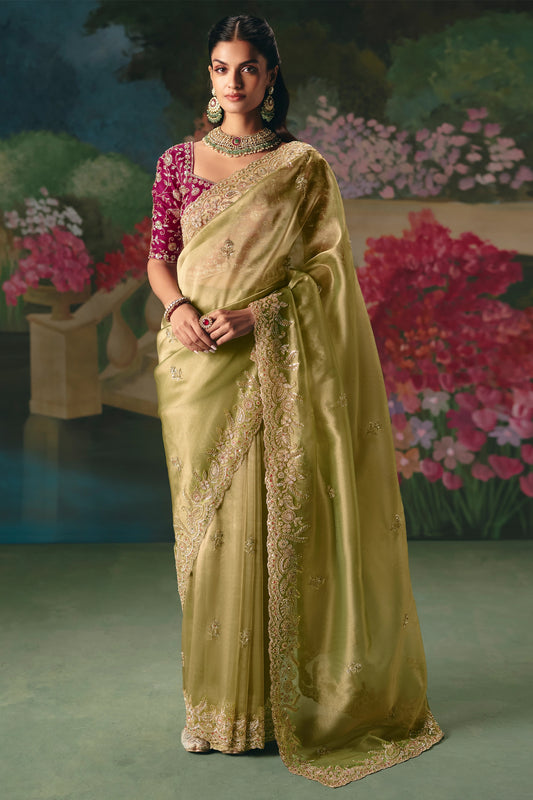 Pista Green Embroidered Organza Saree-SAR12017_1_SareeButa.com