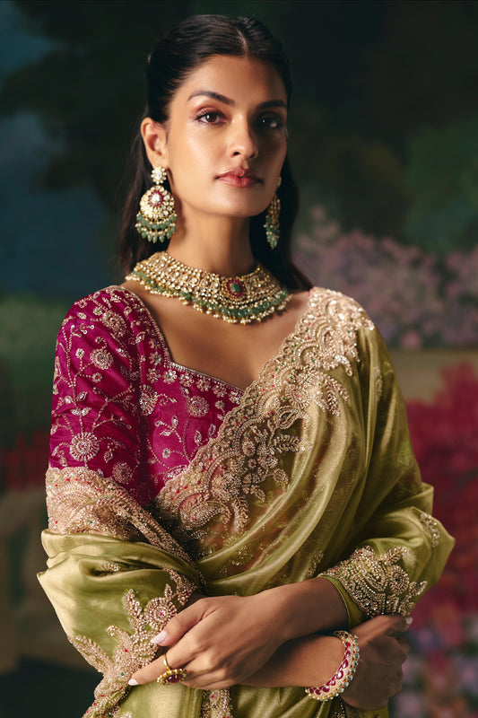 Pista Green Embroidered Organza Saree-SAR12017_2_SareeButa.com
