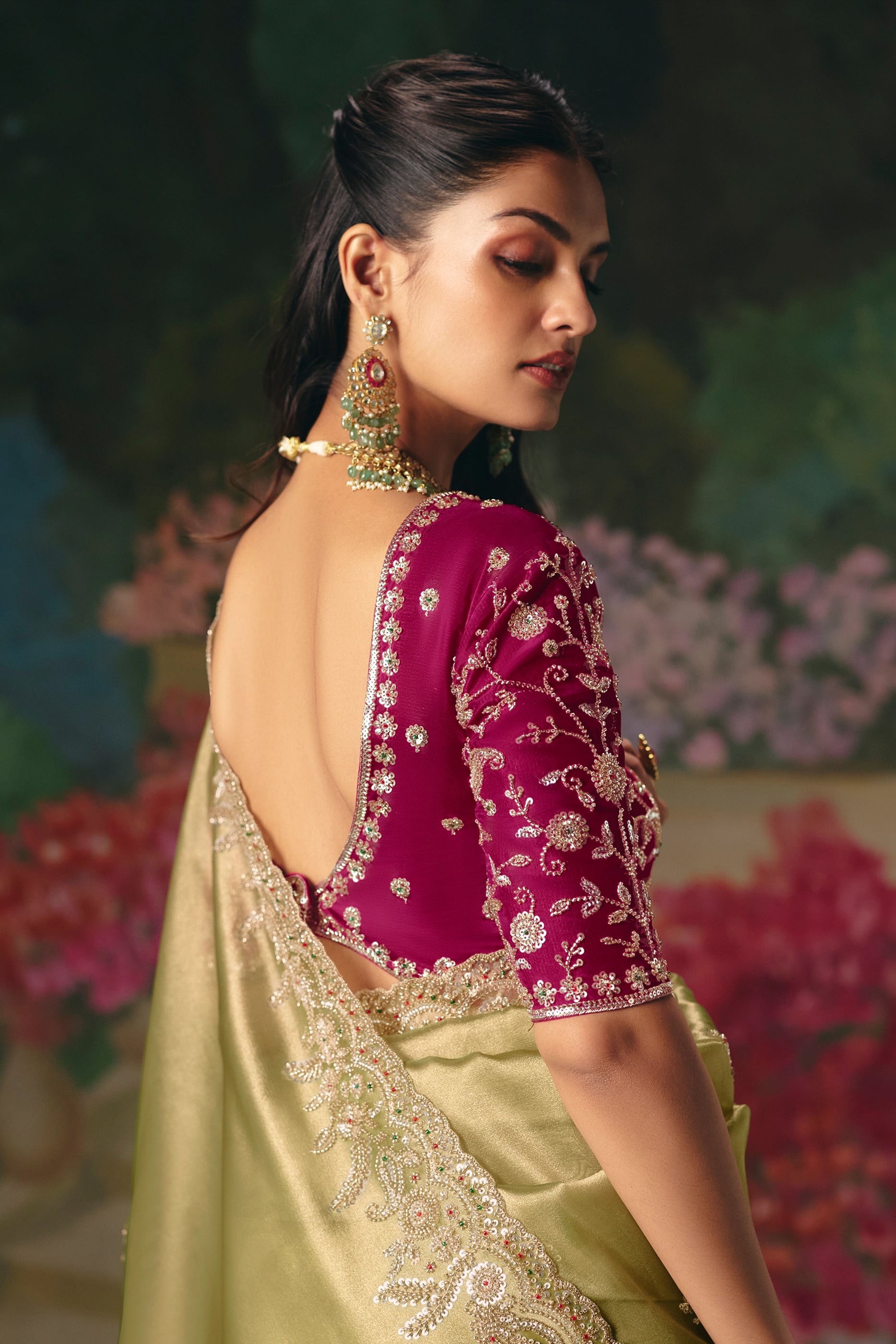 Pista Green Embroidered Organza Saree-SAR12017_4_SareeButa.com