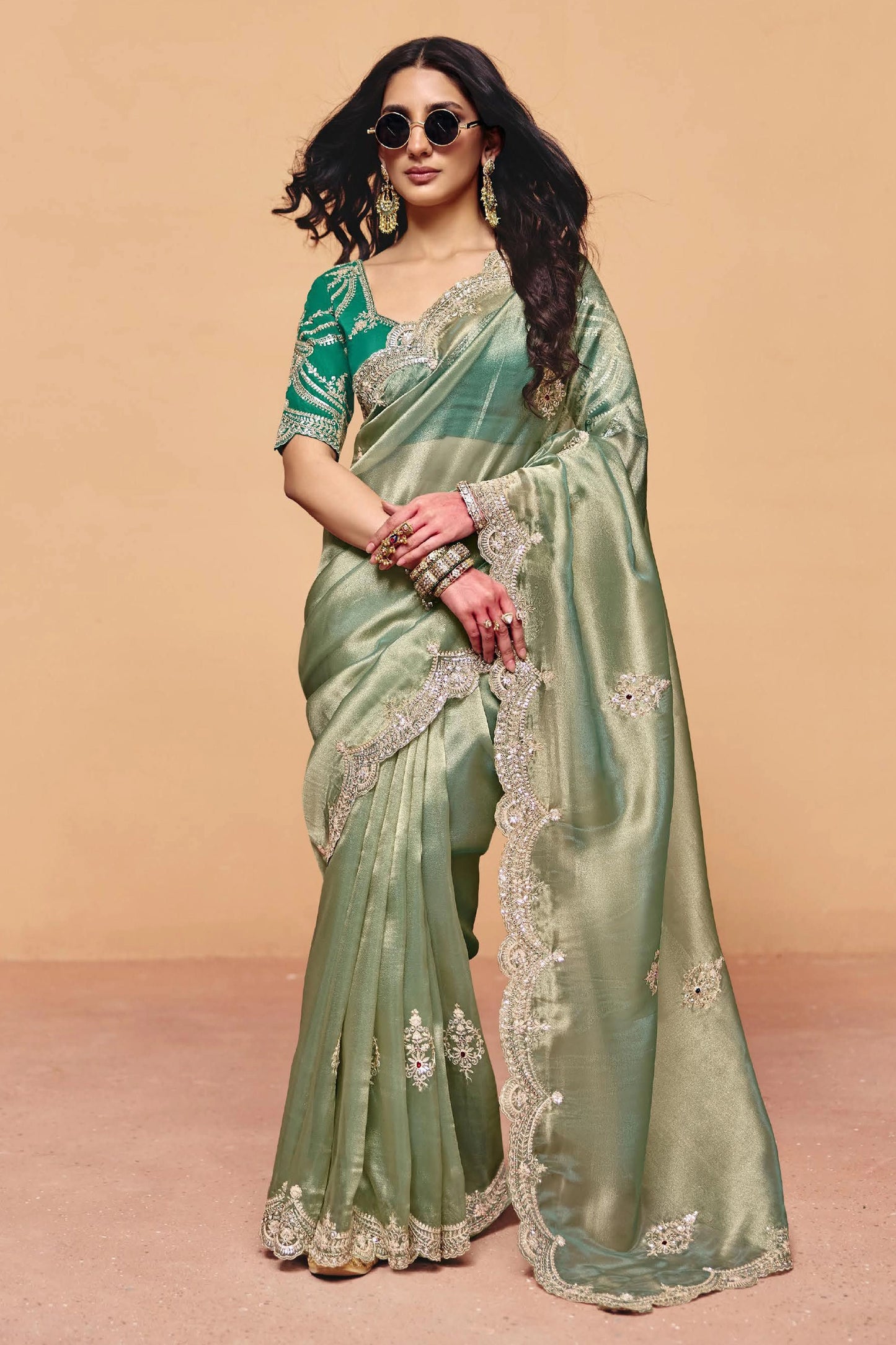 Pista Green Embroidered Organza Saree-SAR12266_1_SareeButa.com