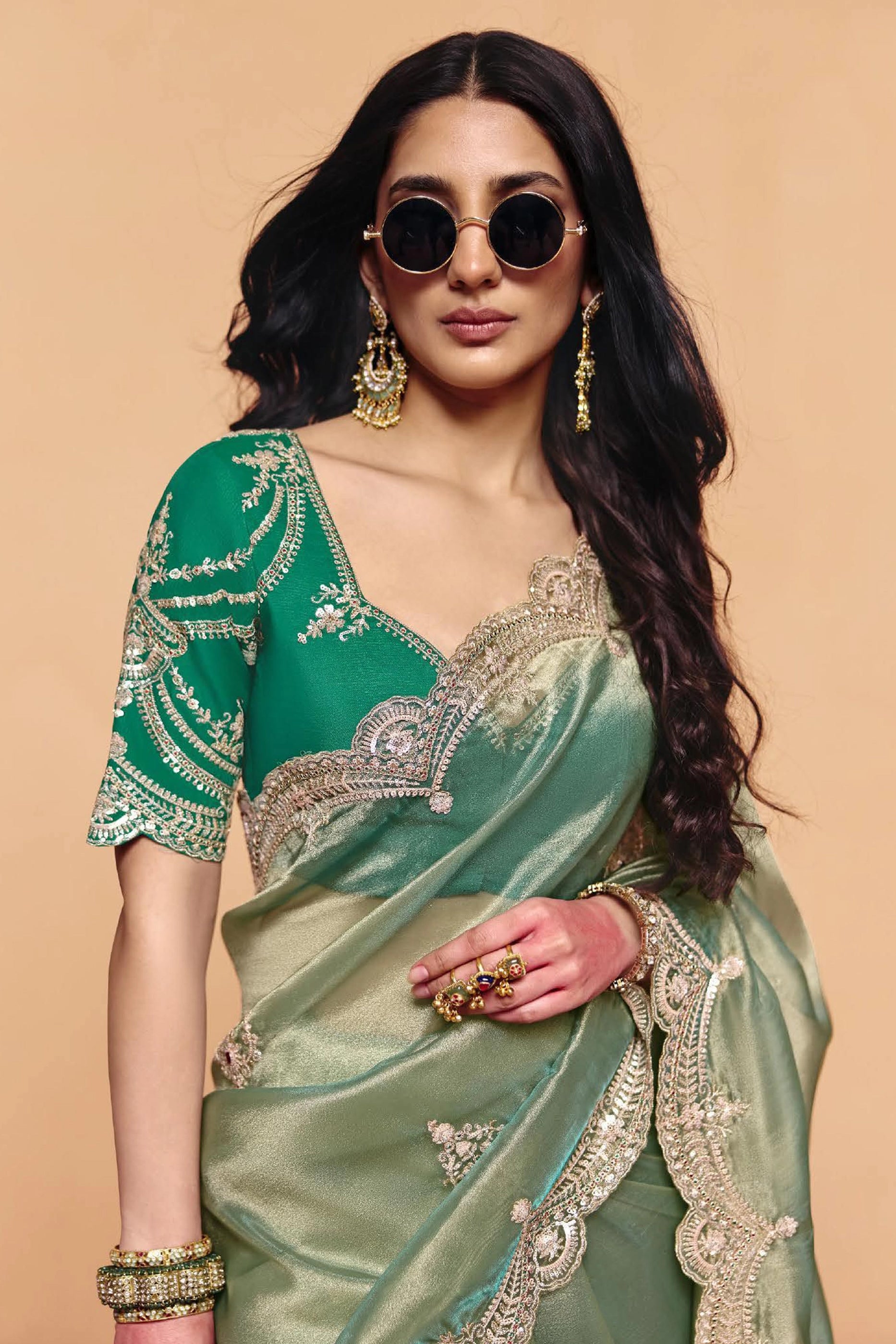 Pista Green Embroidered Organza Saree-SAR12266_2_SareeButa.com