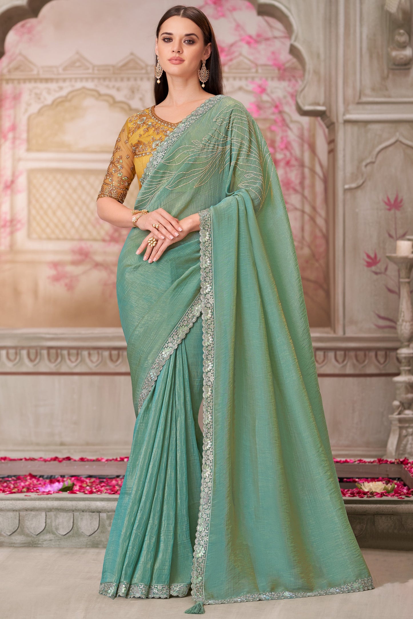 Pista Green Embroidered Satin Silk Saree-ZB134552_1_SareeButa.com