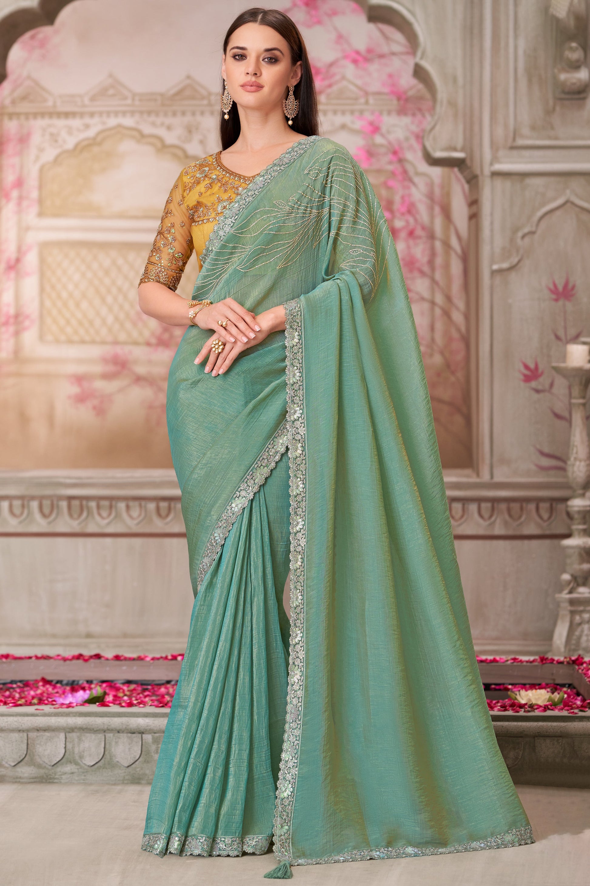 Pista Green Embroidered Satin Silk Saree-ZB134552_1_SareeButa.com