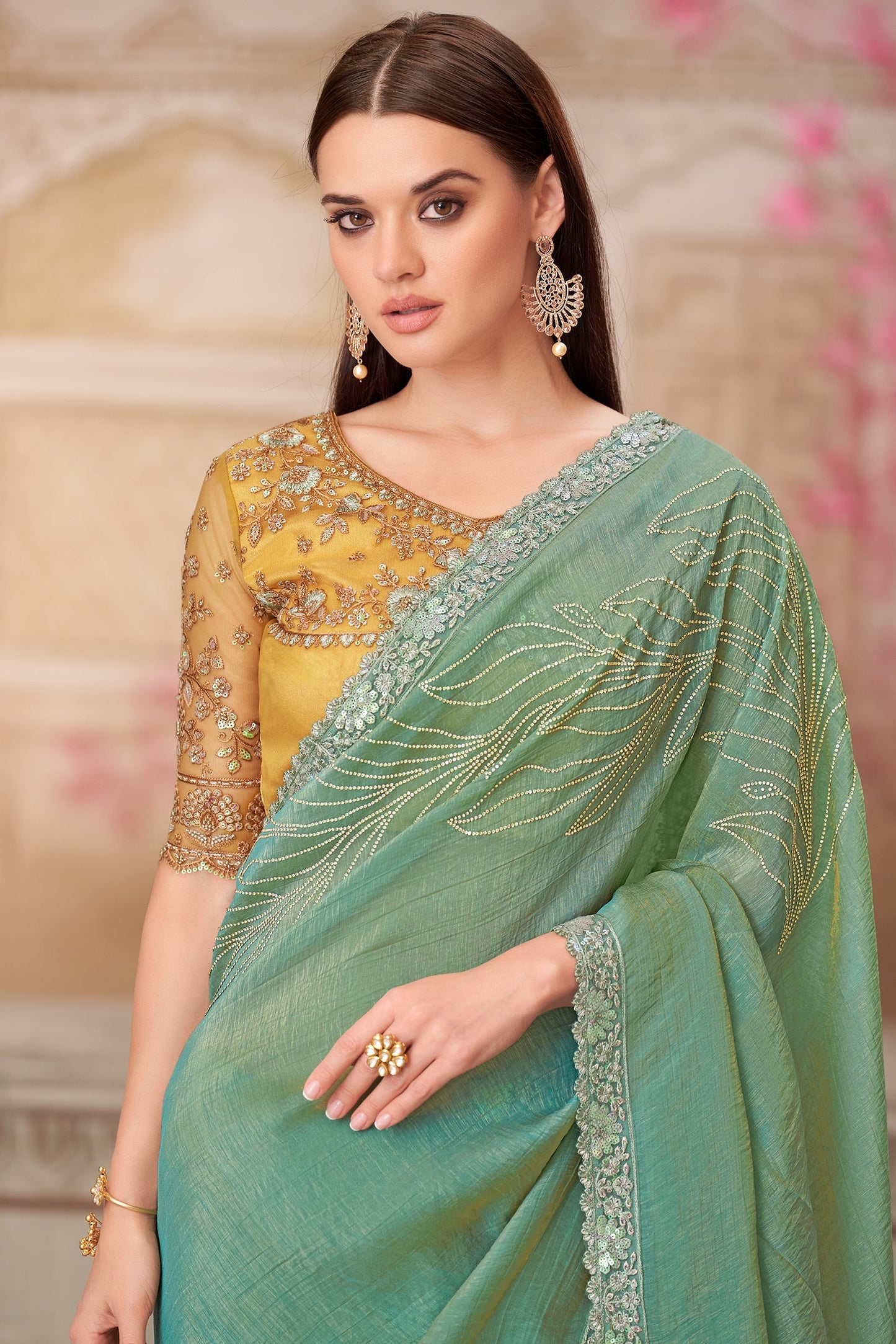 Pista Green Embroidered Satin Silk Saree-ZB134552_2_SareeButa.com