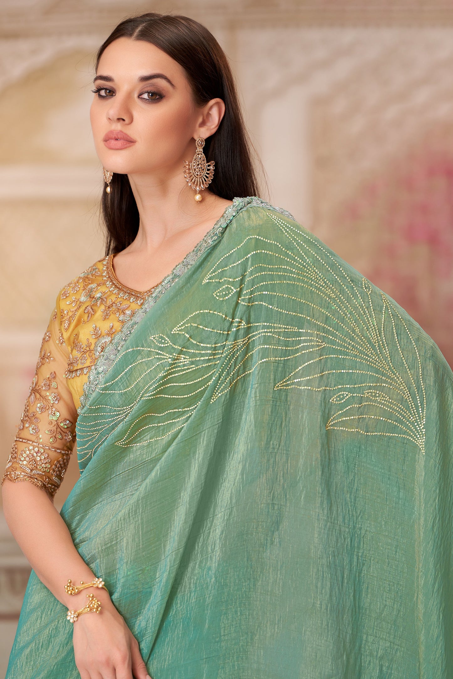 Pista Green Embroidered Satin Silk Saree-ZB134552_3_SareeButa.com