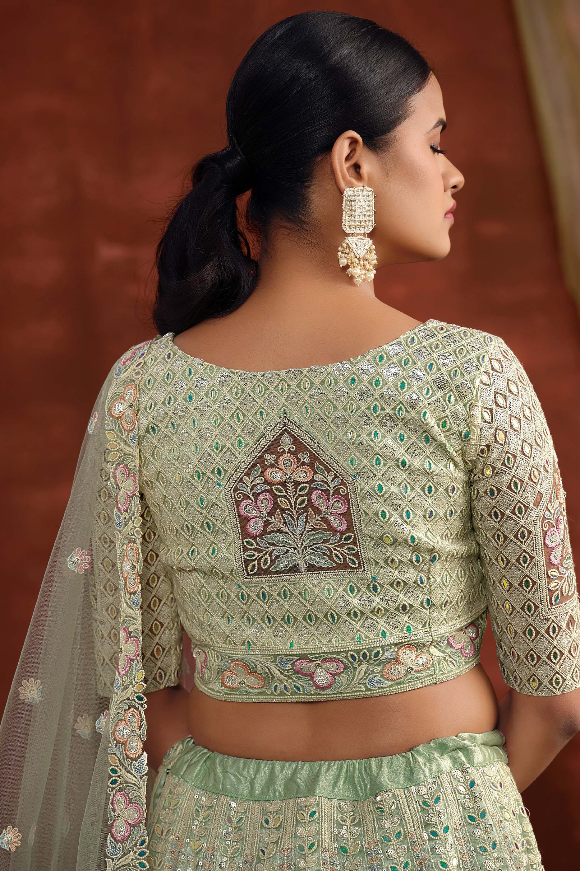 Pista Green Embroidered Semi-Stitched Net Lehenga-SAR10344_2_SareeButa.com