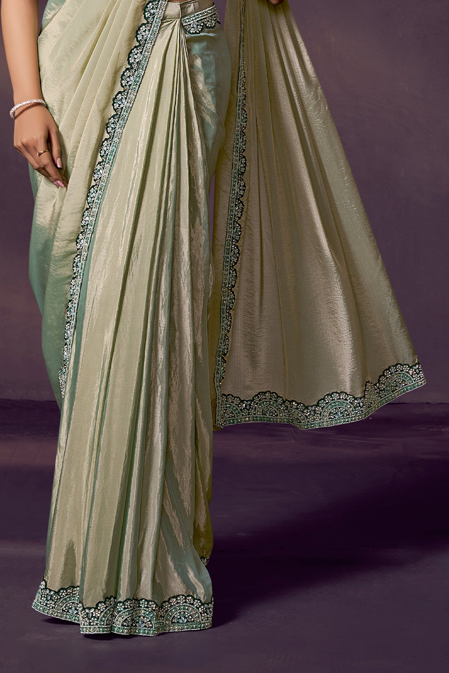 Pista Green Embroidered Silk Readymade Saree with Stitched Blouse-SAR10862_4_SareeButa.com