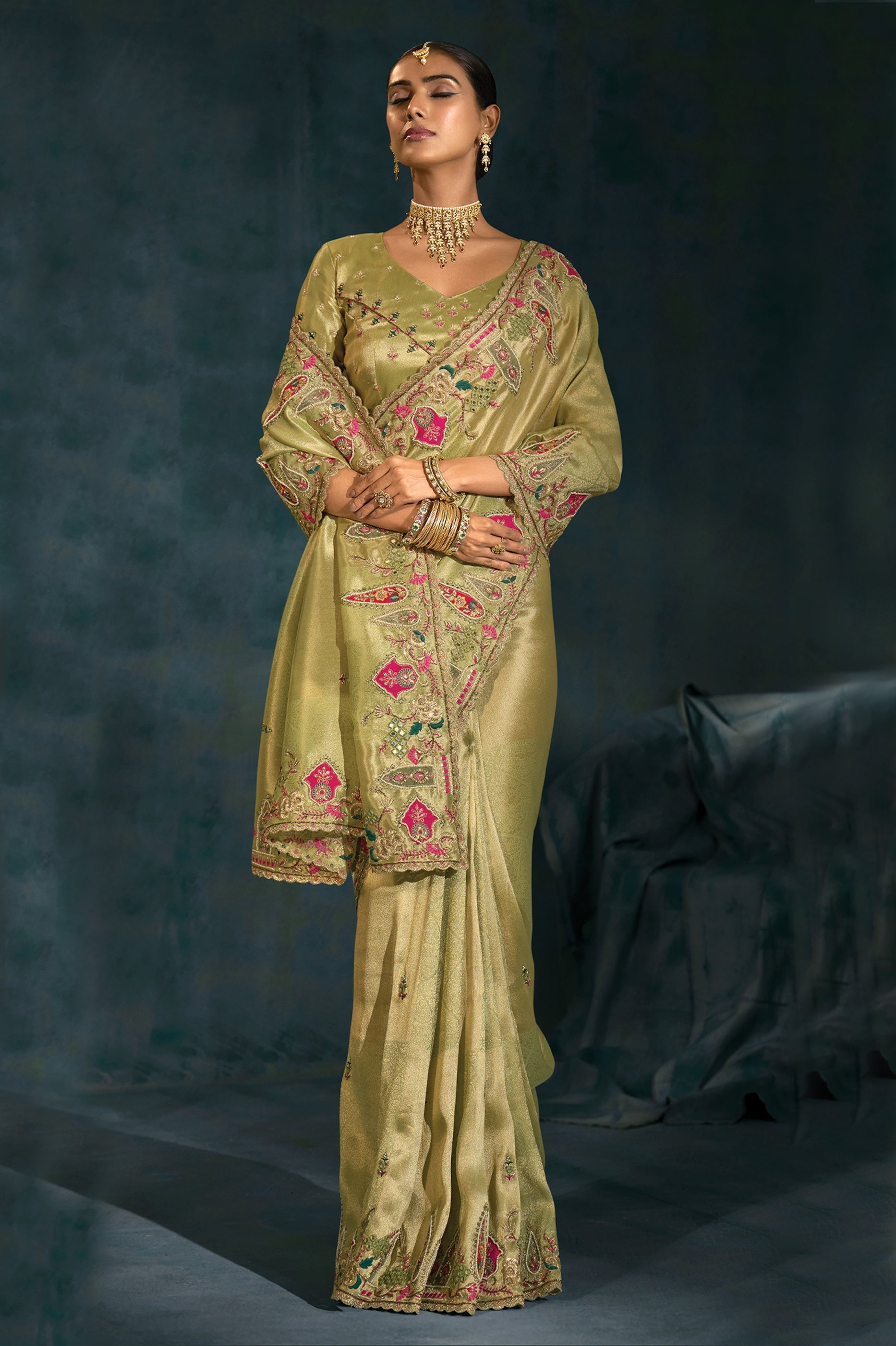 Pista Green Embroidered Silk Saree-SAR10397_2_SareeButa.com