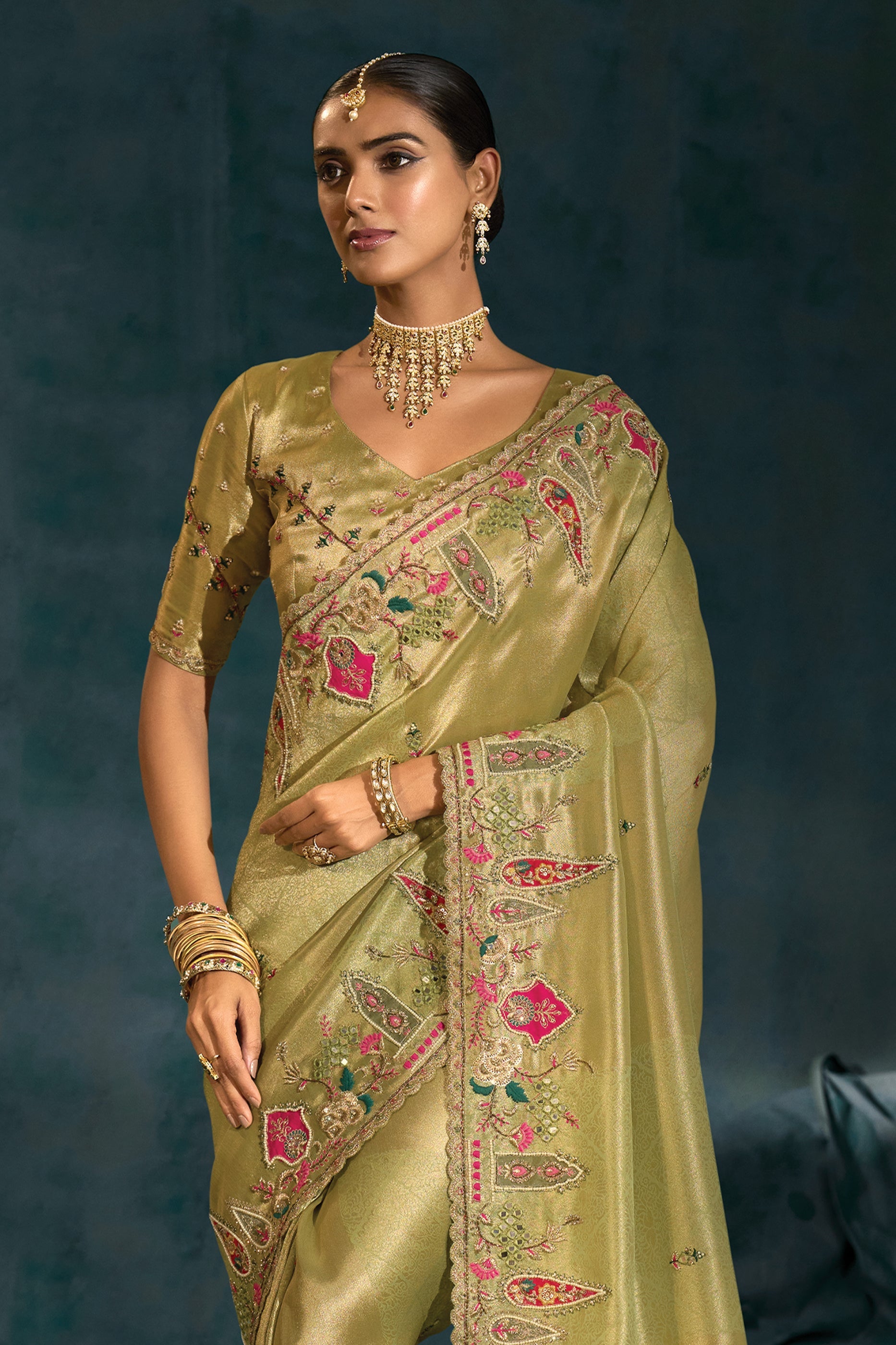 Pista Green Embroidered Silk Saree-SAR10397_4_SareeButa.com