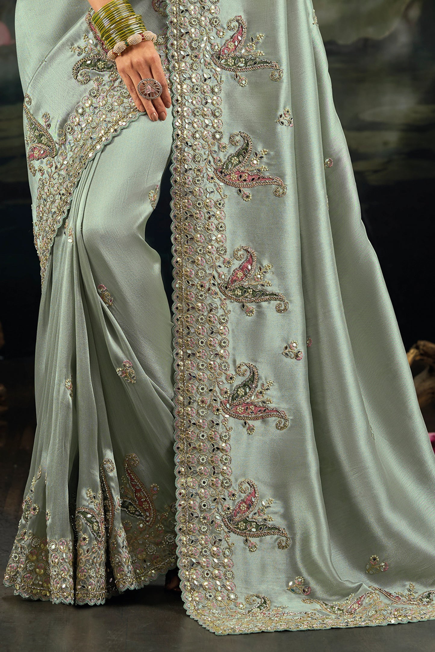 Pista Green Embroidered Silk Saree-SAR12290_3_SareeButa.com