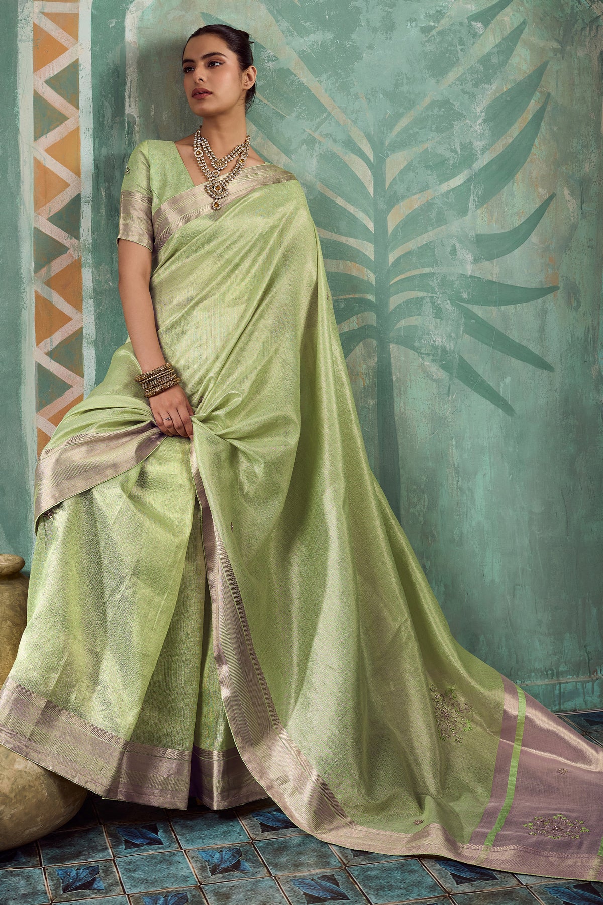 Pista Green Embroidered Tissue Cotton Saree-SAR12941_4_SareeButa.com