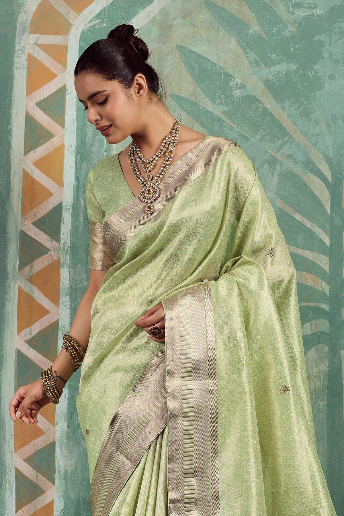 Pista Green Embroidered Tissue Cotton Saree-SAR12941_5_SareeButa.com