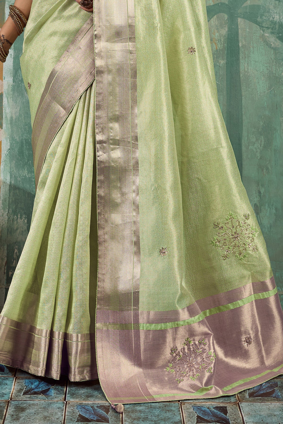 Pista Green Embroidered Tissue Cotton Saree-SAR12941_6_SareeButa.com