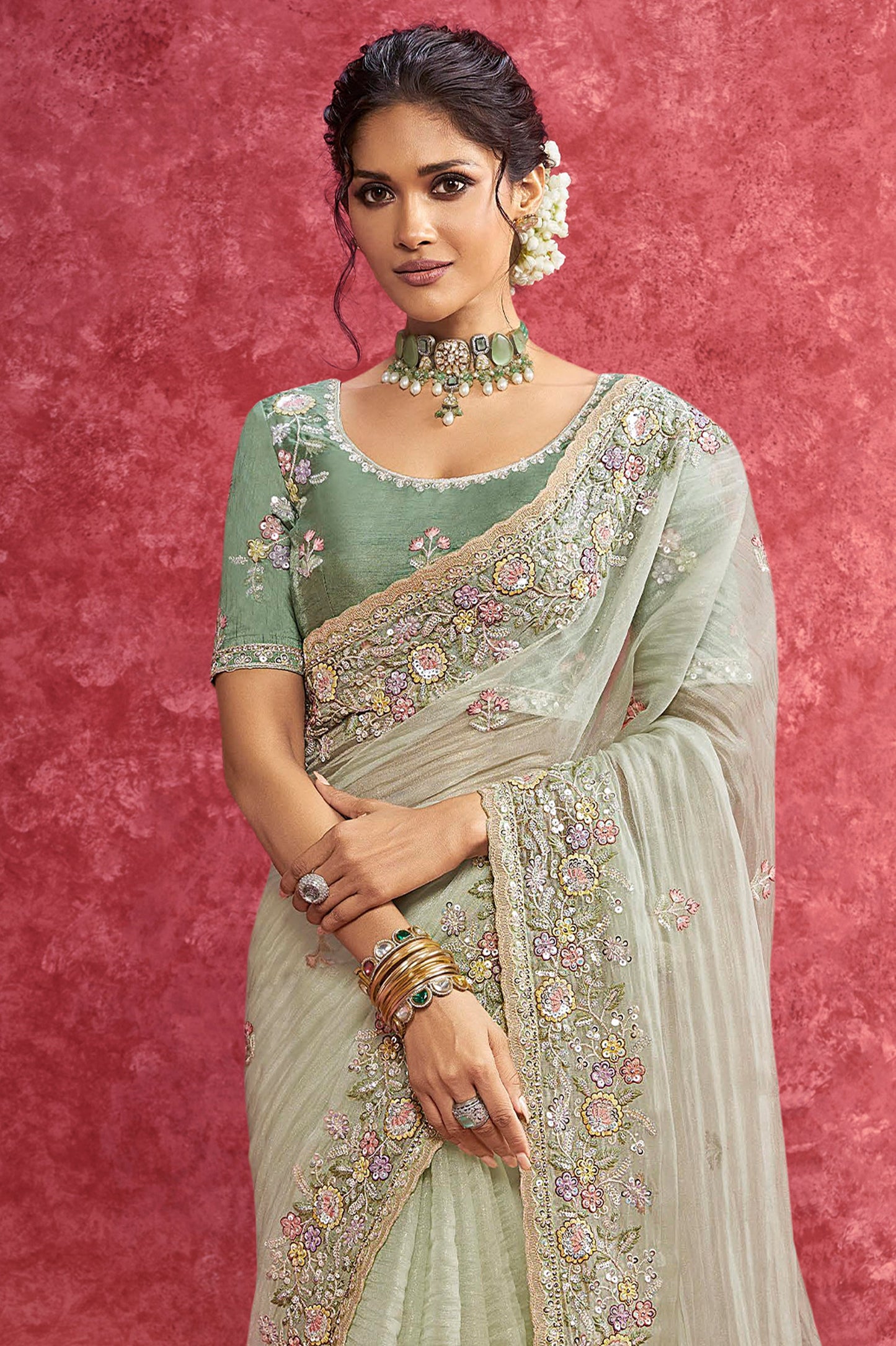 Pista Green Embroidered Silk Saree-SAR10282_3_SareeButa.com