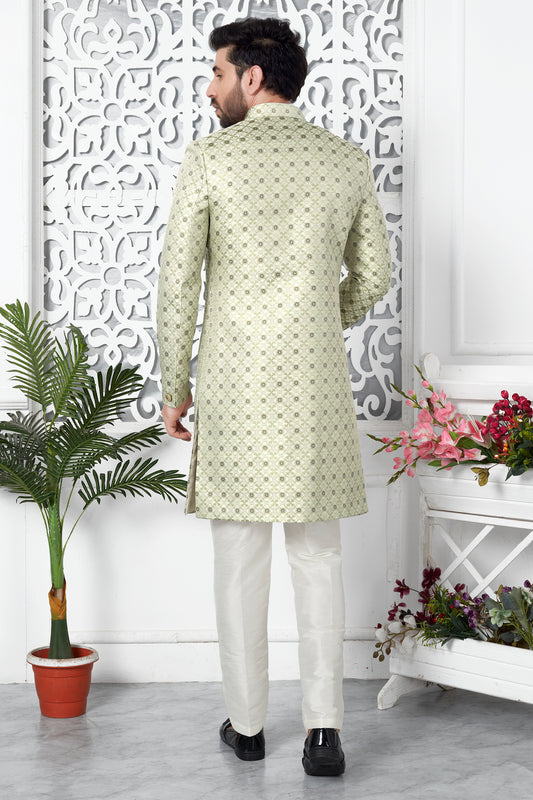 Pista Green Jacquard Silk Kurta Pajama-SAR11420_2_SareeButa.com