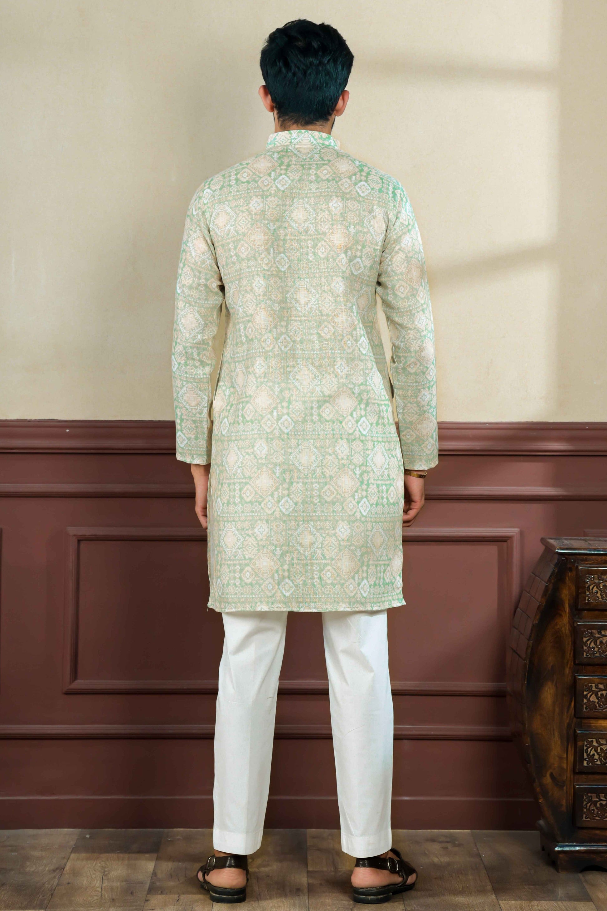 Pista Green Printed Linen Kurta Pajama-MW61_3_SareeButa.com