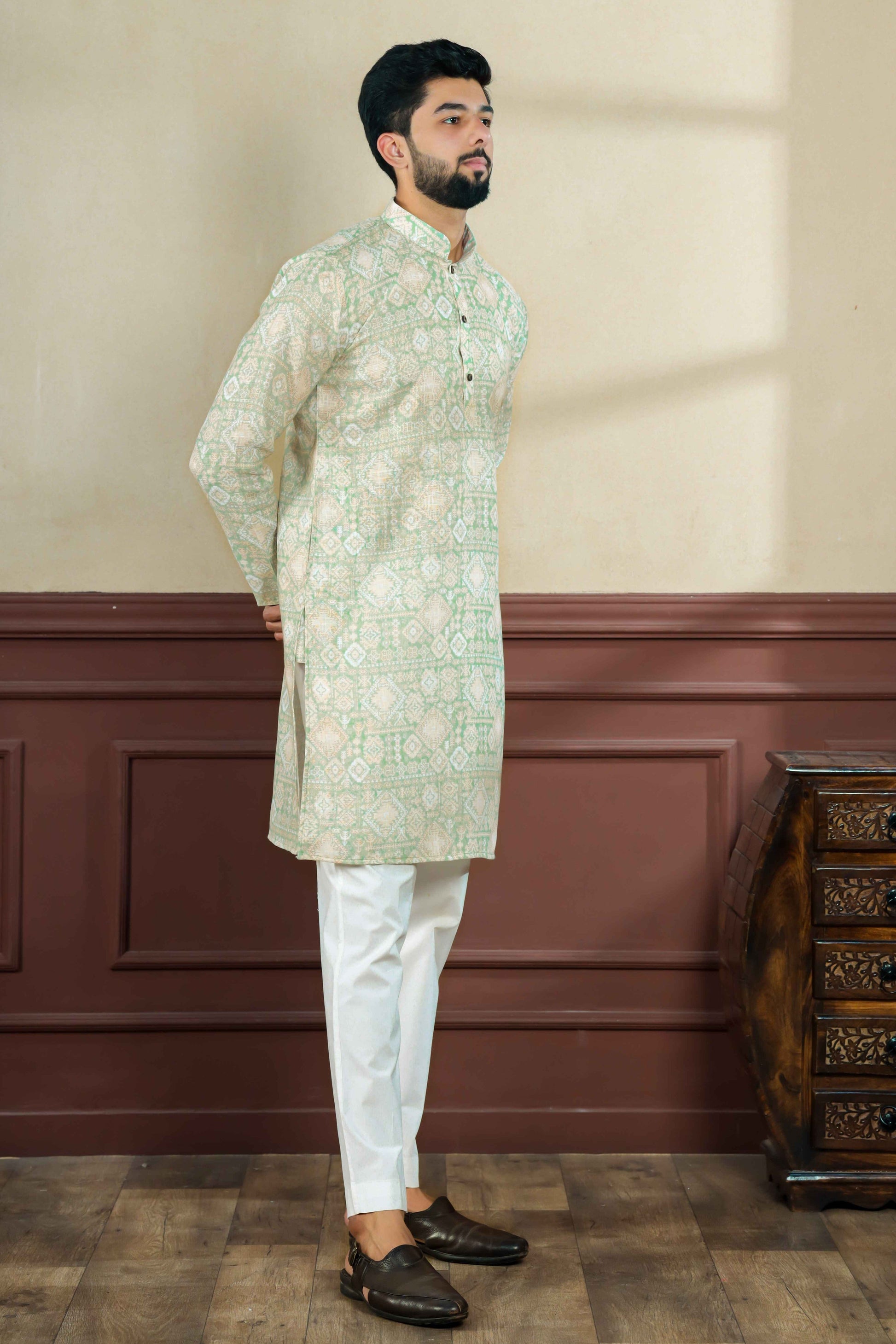 Pista Green Printed Linen Kurta Pajama-MW61_4_SareeButa.com