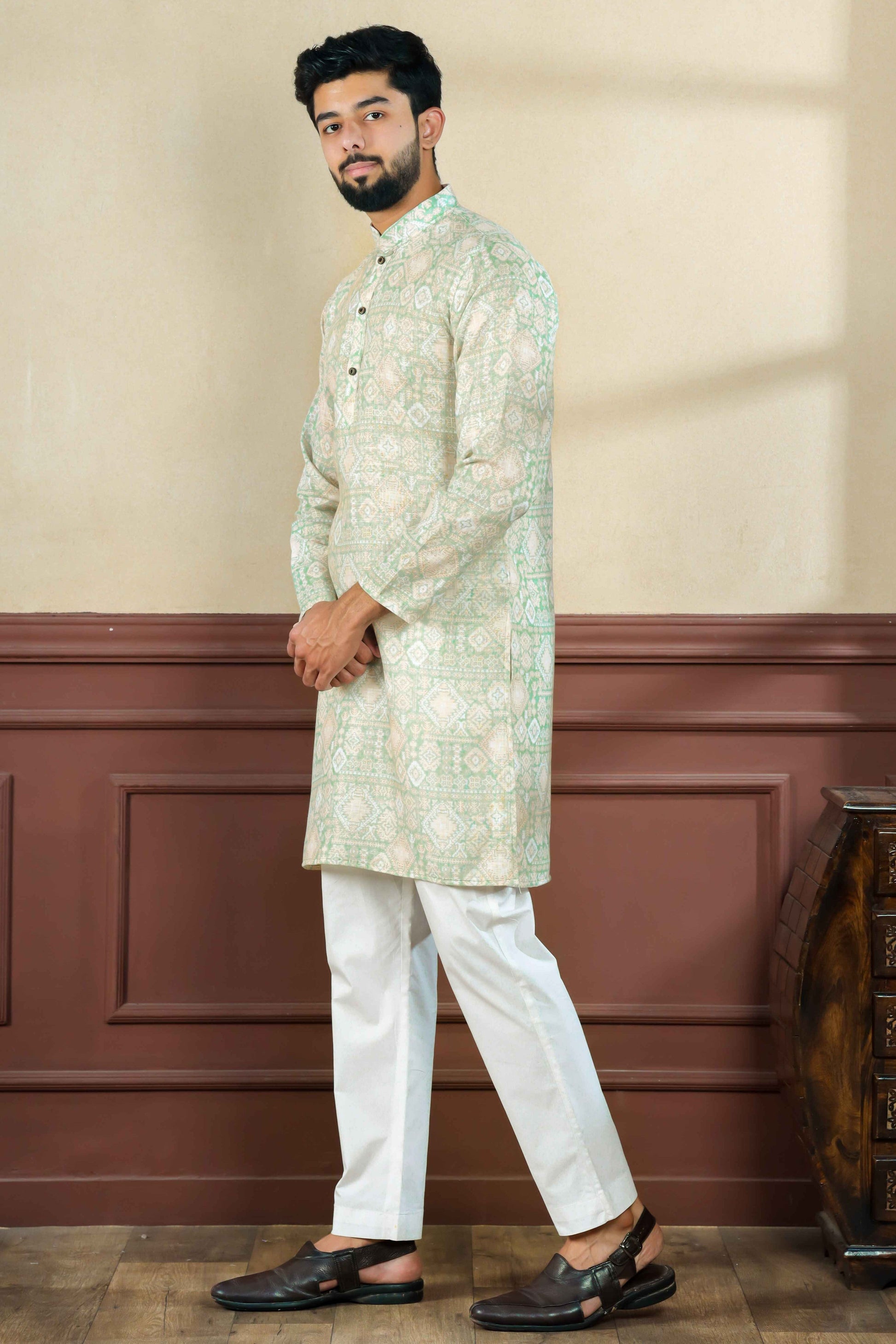 Pista Green Printed Linen Kurta Pajama-MW61_5_SareeButa.com