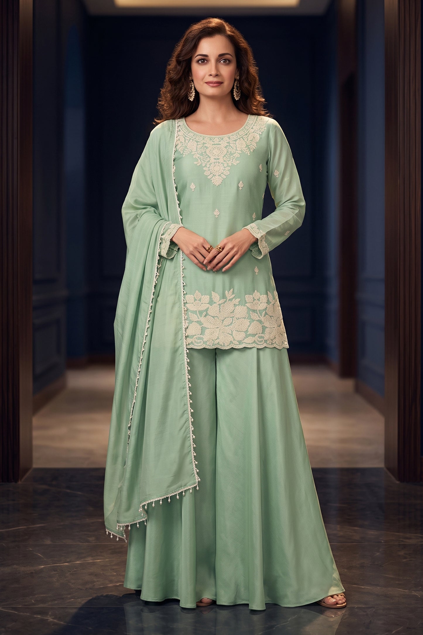 Pista Green Readymade Bead Work Chinon Suit-SAR12980_1_SareeButa.com