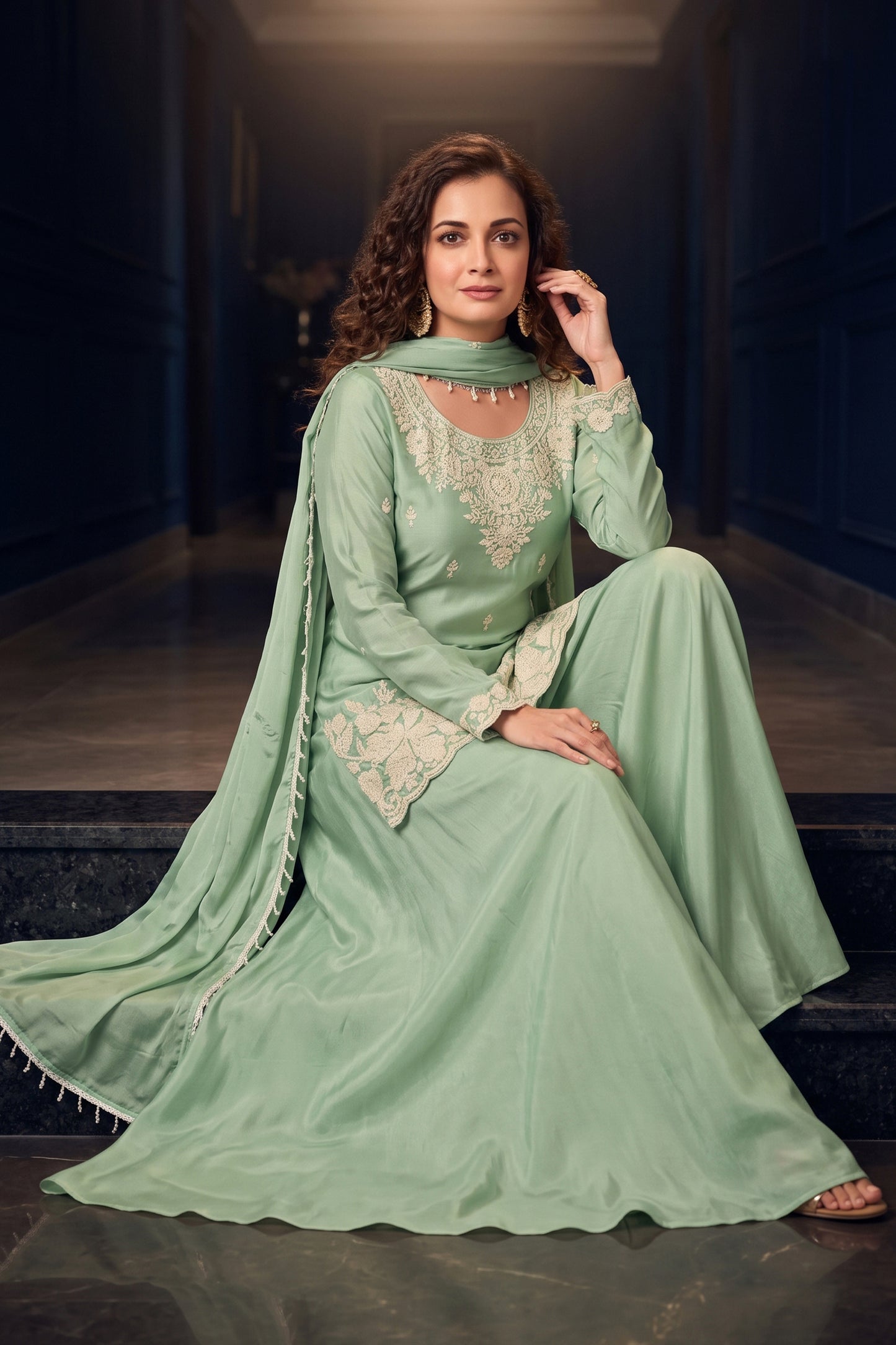 Pista Green Readymade Bead Work Chinon Suit-SAR12980_2_SareeButa.com