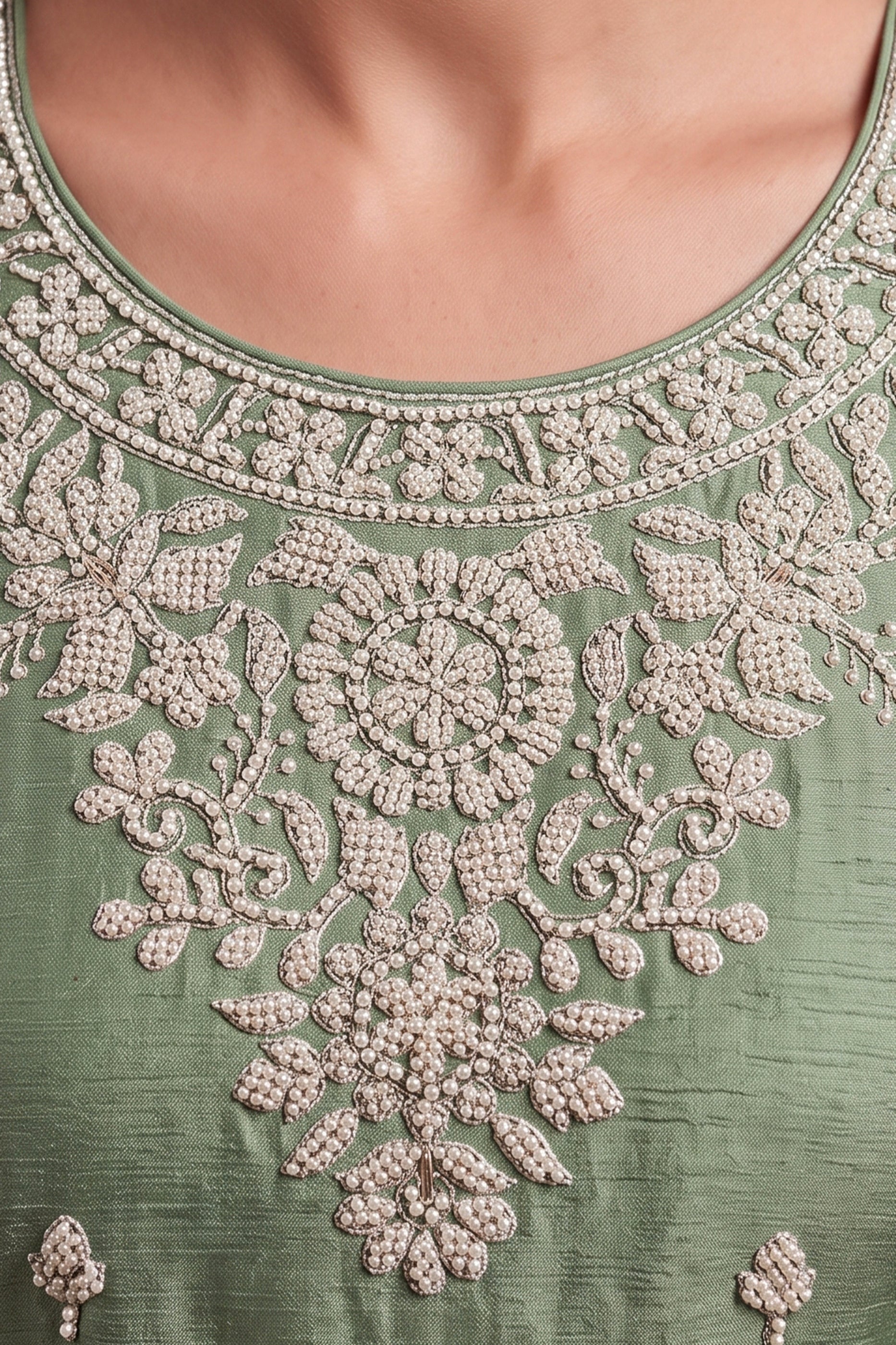 Pista Green Readymade Bead Work Chinon Suit-SAR12980_3_SareeButa.com