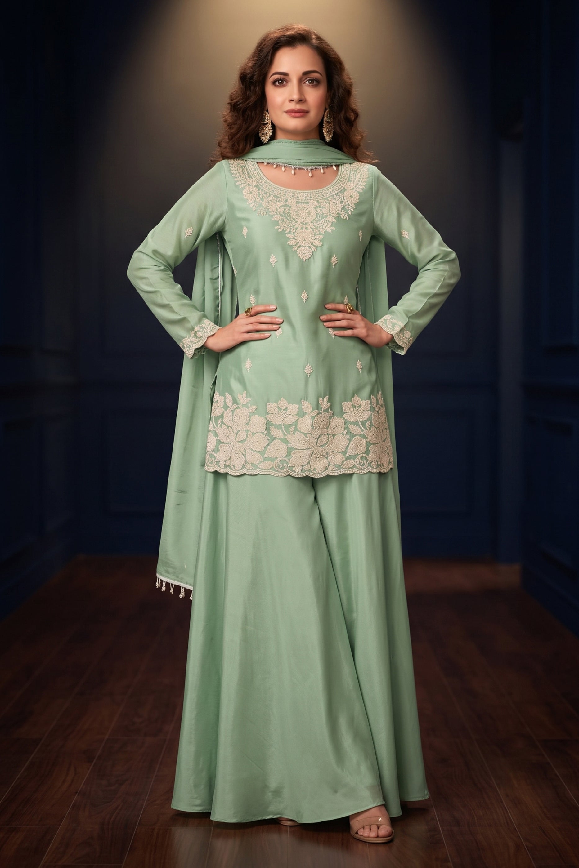 Pista Green Readymade Bead Work Chinon Suit-SAR12980_6_SareeButa.com