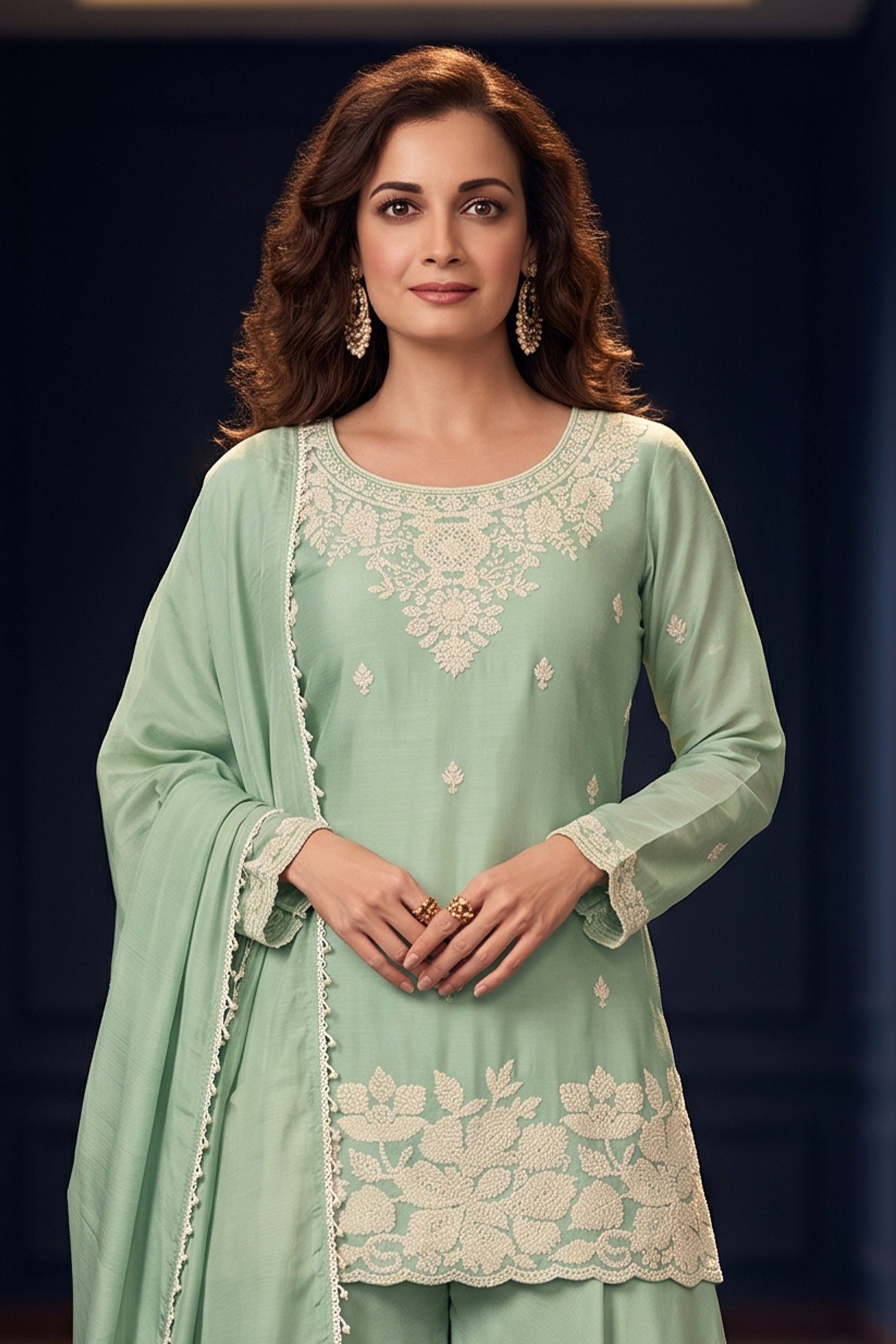 Pista Green Readymade Bead Work Chinon Suit-SAR12980_7_SareeButa.com