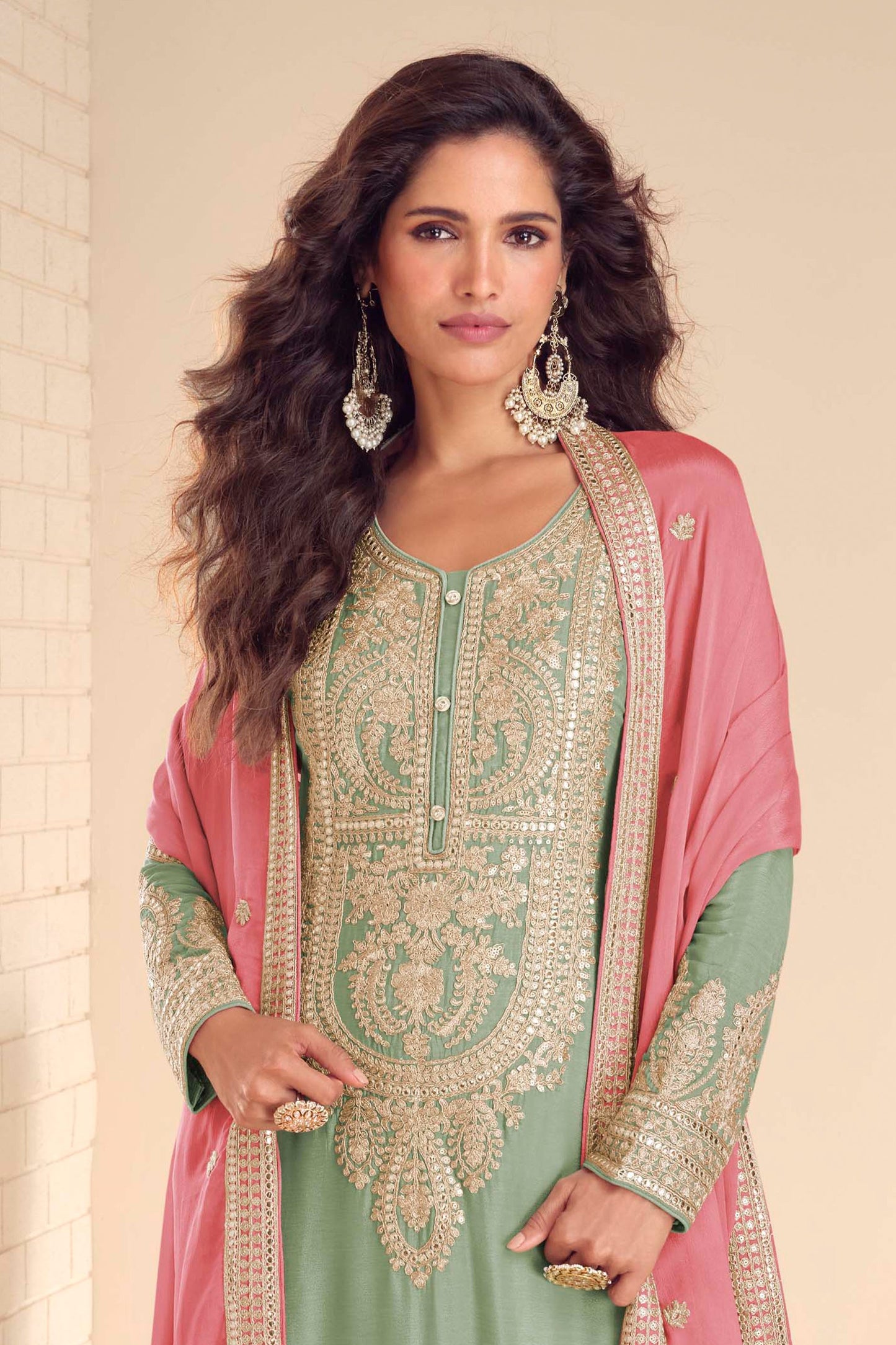 Pista Green Readymade Embroidered Chinon Suit-SAR12151_3_SareeButa.com