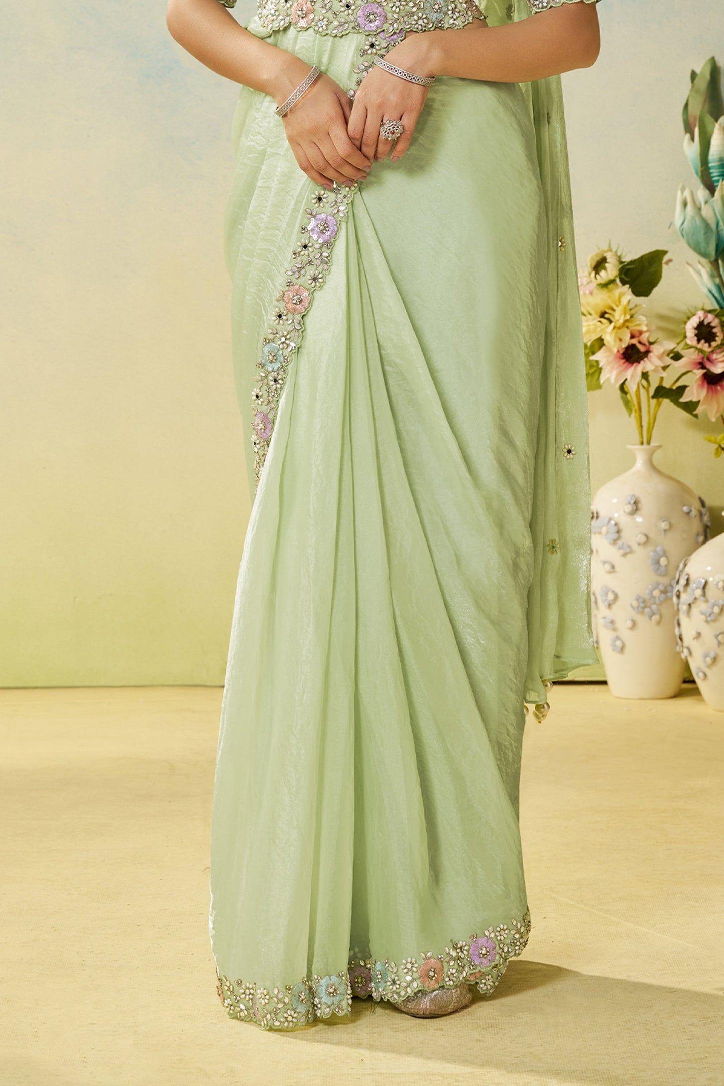 Pista Green Satin Silk Readymade Saree-SAR11141_4_SareeButa.com