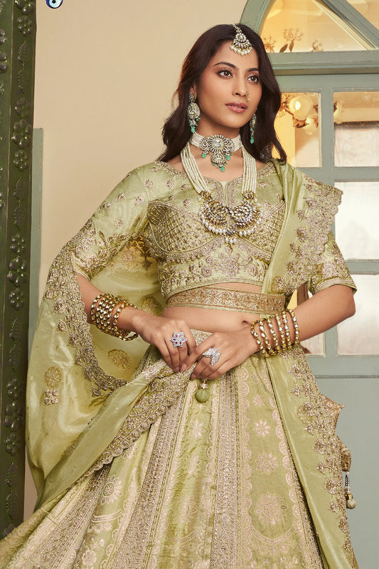 Pista Green Semi-Stitched Banarasi Silk Lehenga-SAR11696_2_SareeButa.com