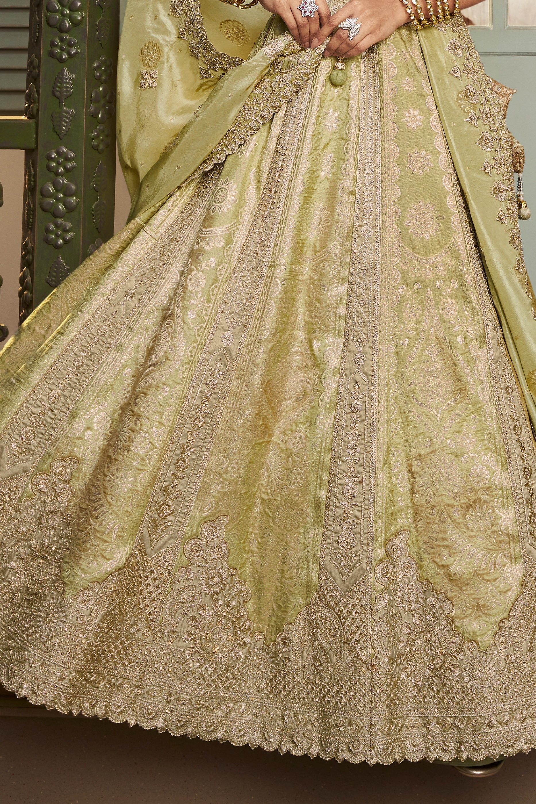 Pista Green Semi-Stitched Banarasi Silk Lehenga-SAR11696_5_SareeButa.com