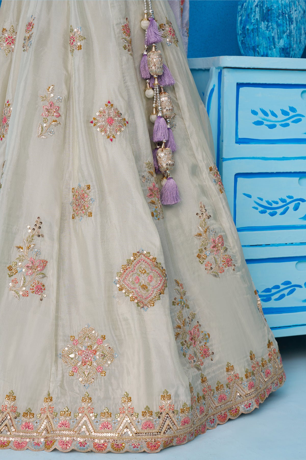 Pista Green Semi Stitched Embroidered Tissue Lehenga-SAR12845_3_SareeButa.com