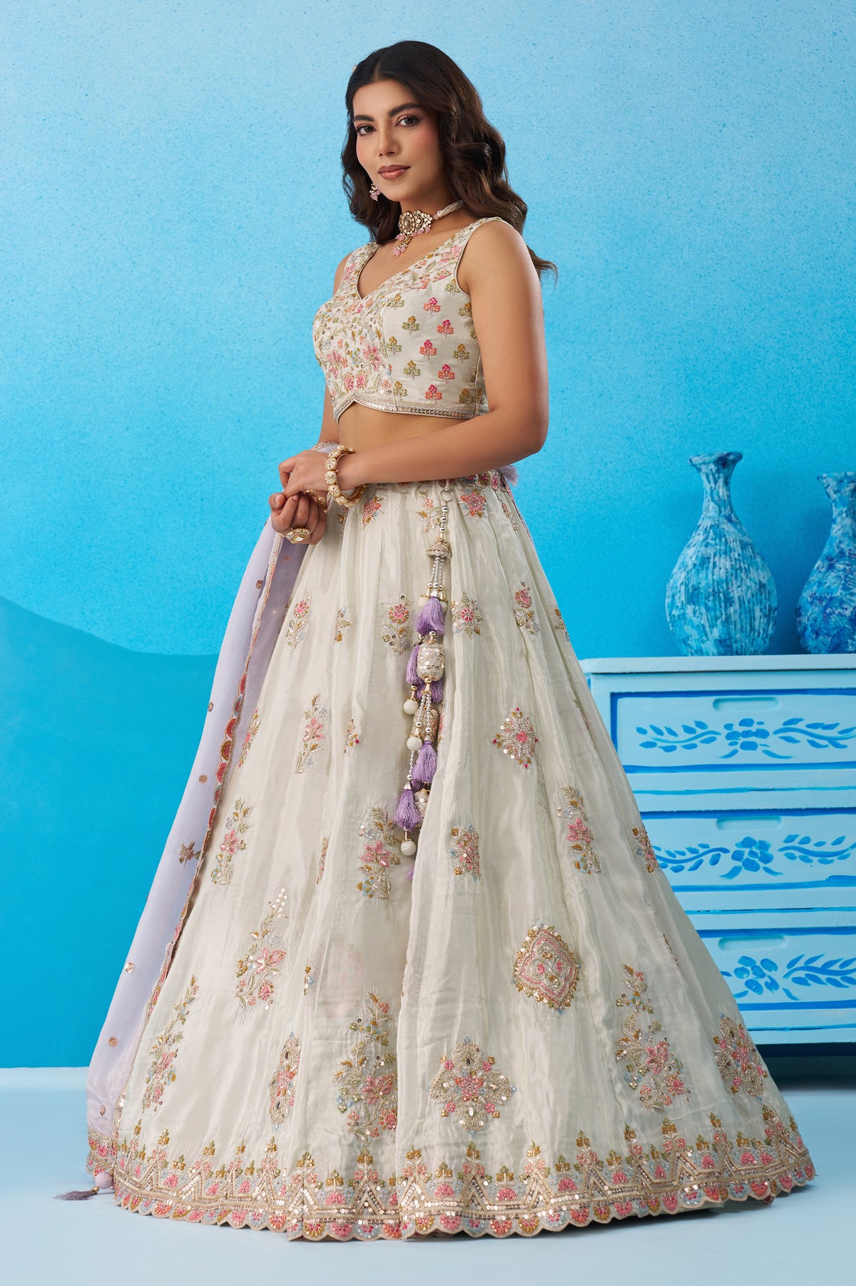 Pista Green Semi Stitched Embroidered Tissue Lehenga-SAR12845_4_SareeButa.com