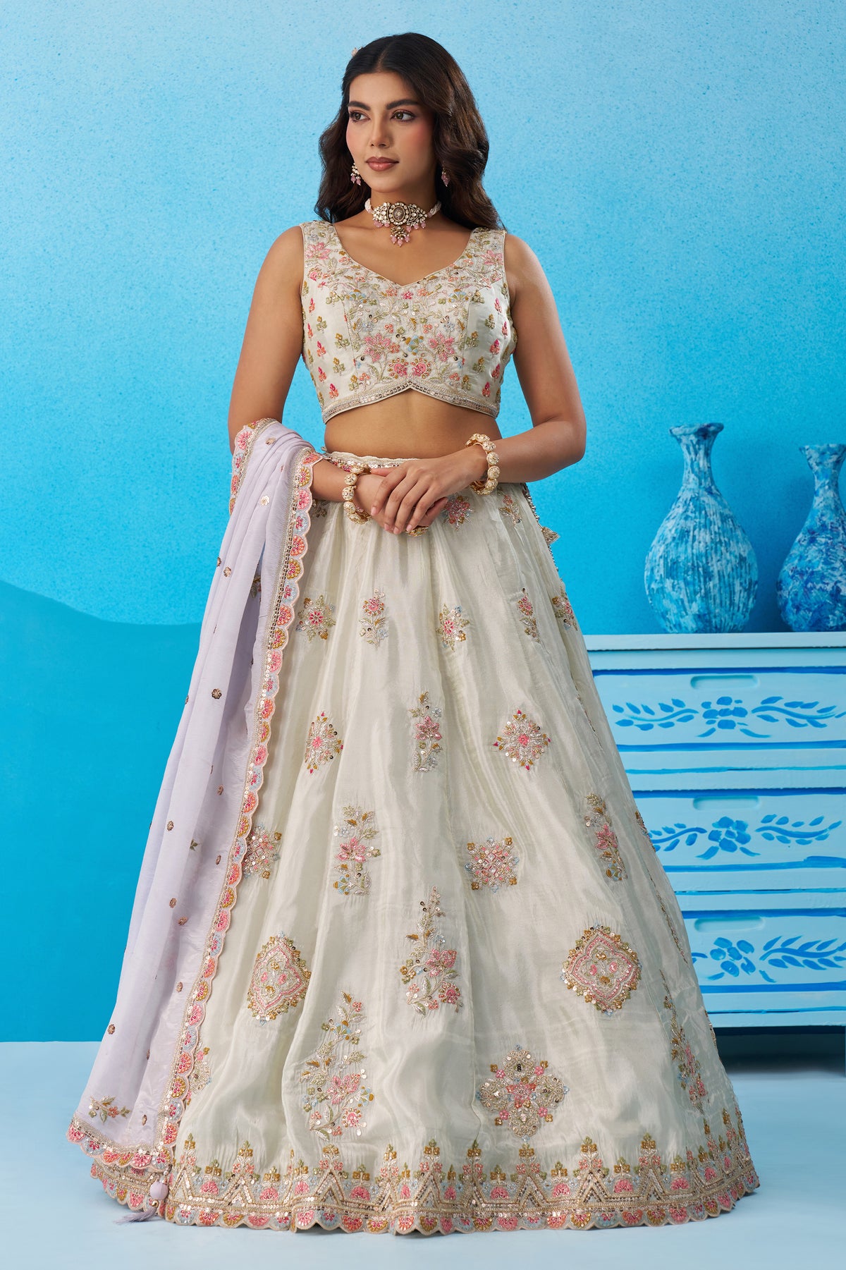 Pista Green Semi Stitched Embroidered Tissue Lehenga-SAR12845_5_SareeButa.com