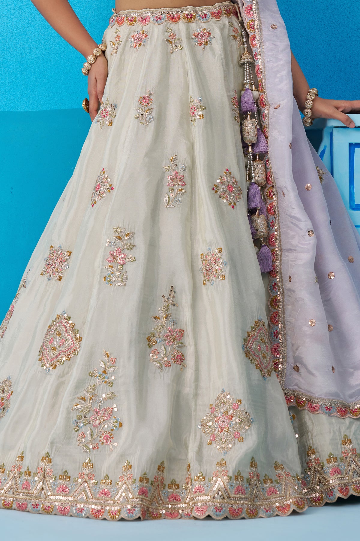 Pista Green Semi Stitched Embroidered Tissue Lehenga-SAR12845_8_SareeButa.com