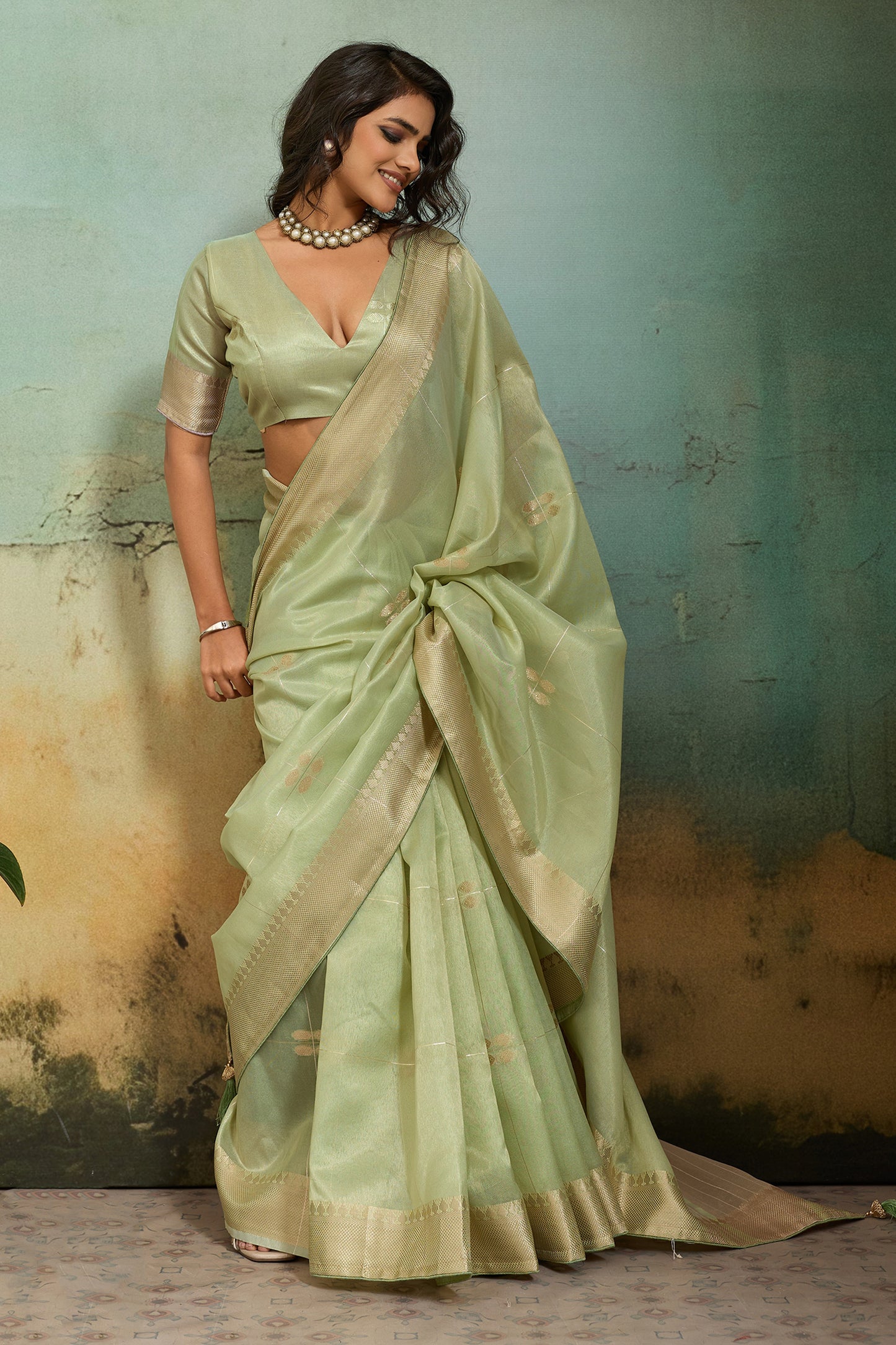 Pista Green Tissue Linen Saree-SAR12546_4_SareeButa.com