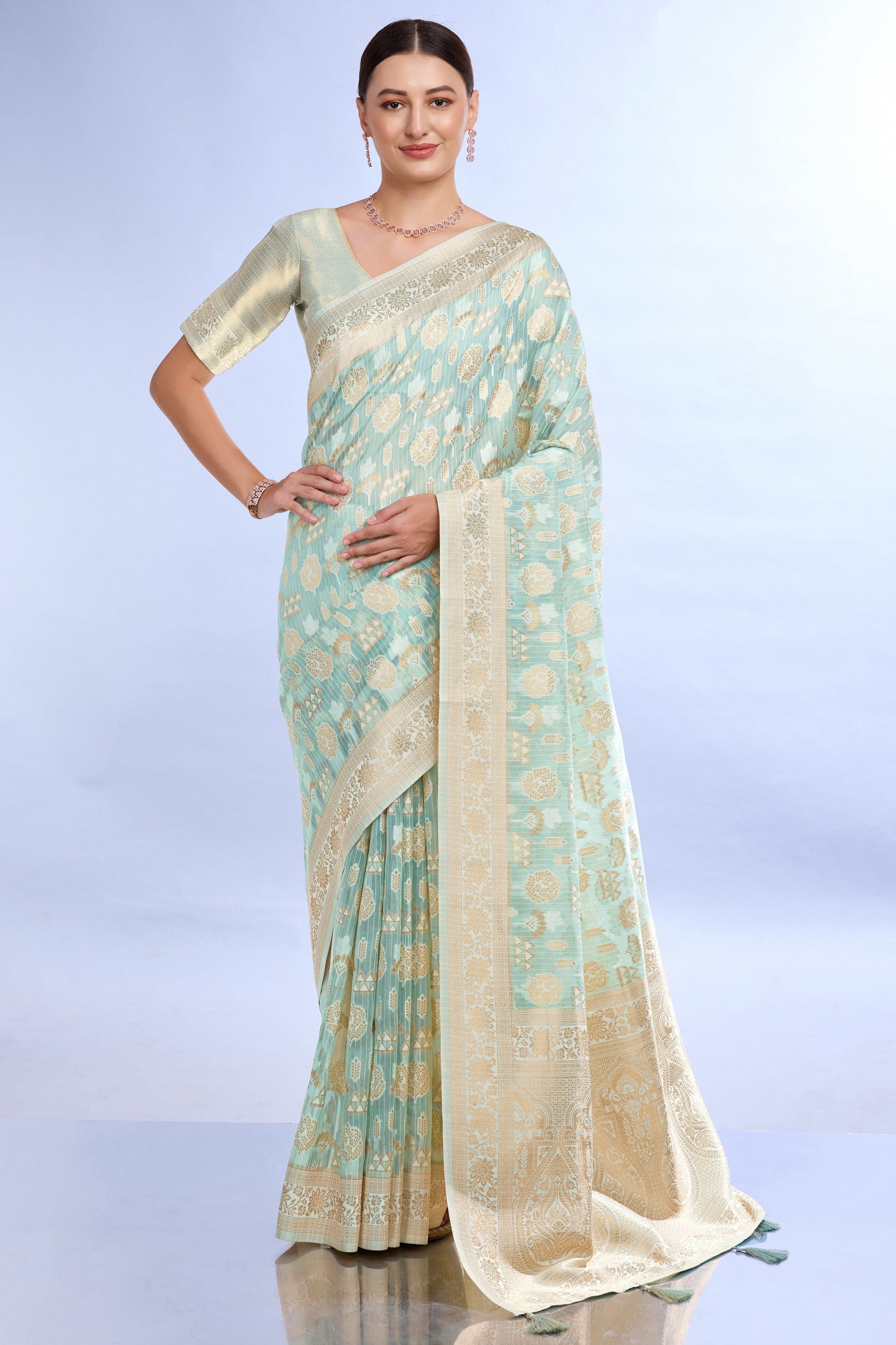 Pista Green Woven Organza Saree-ZB132170_1