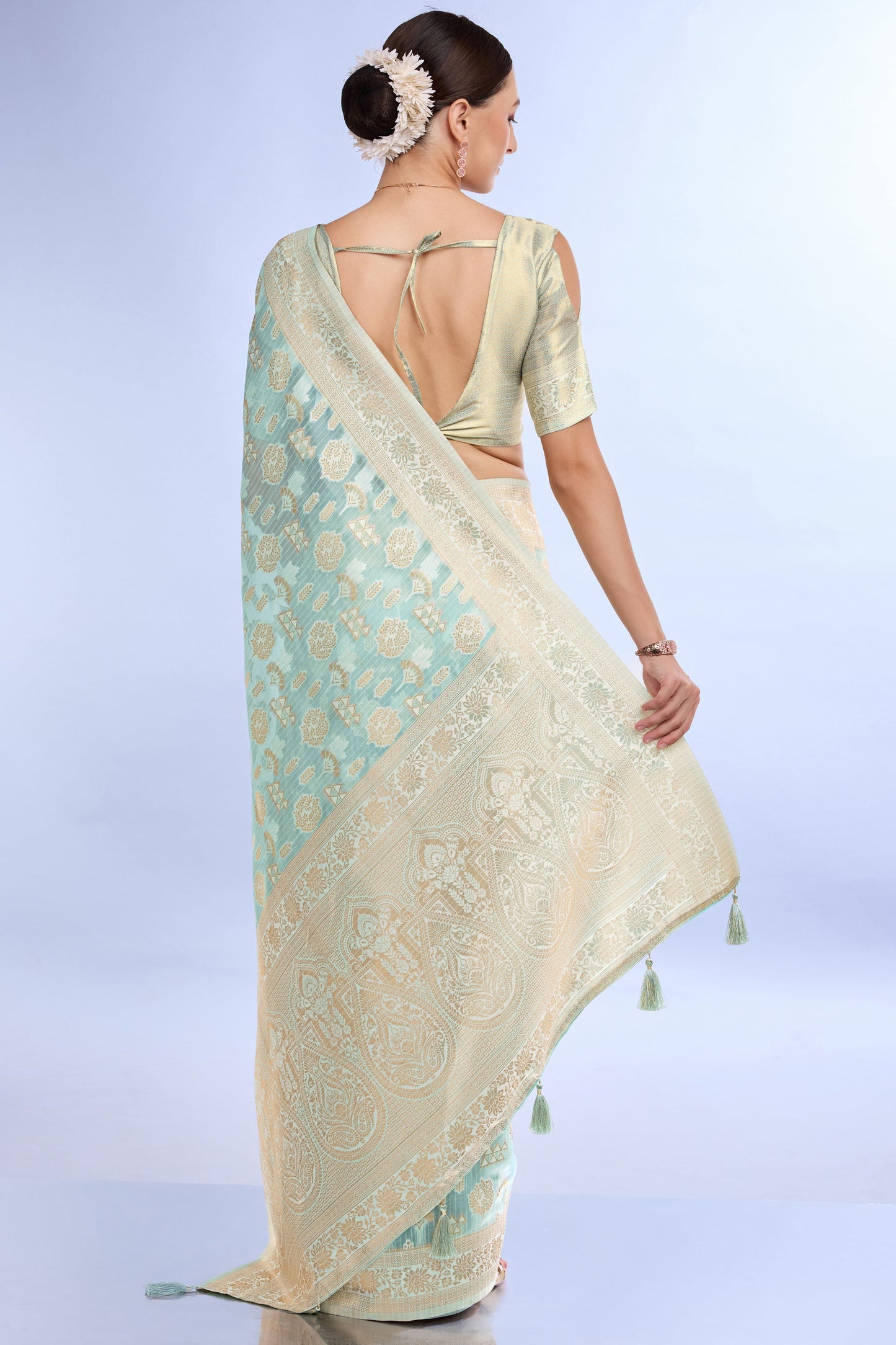 Pista Green Woven Organza Saree-ZB132170_4