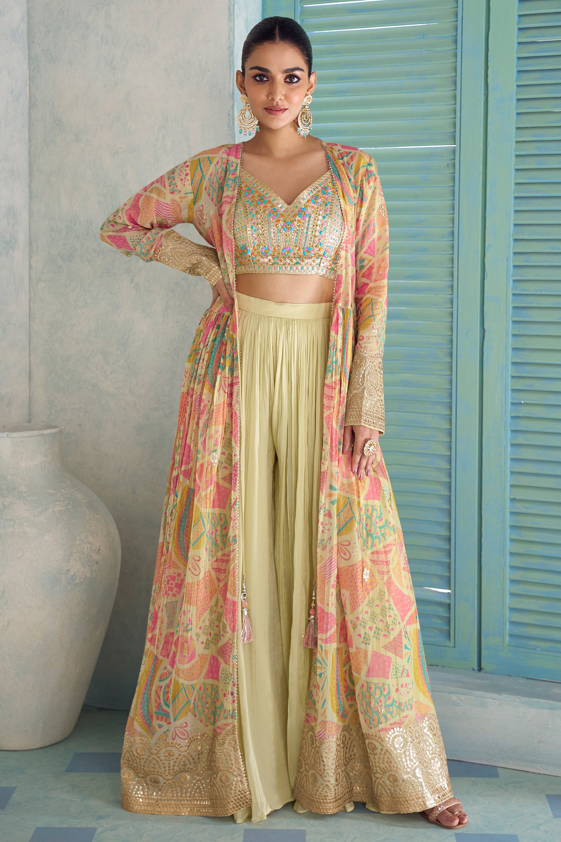 Pista Readymade Embroidered Palazzo Set With Long Shrug-SAR13119_1_SareeButa.com