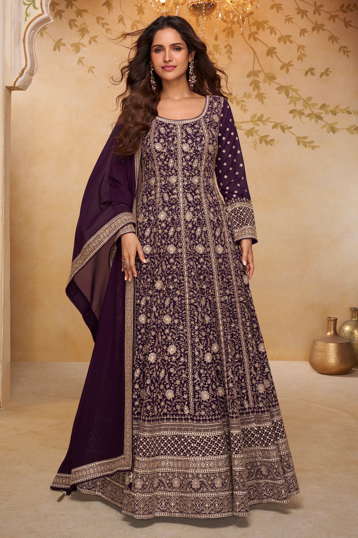 Plum Purple Readymade Georgette Gown with Dupatta-SAR13327_1_SareeButa.com