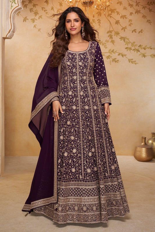 Plum Purple Readymade Georgette Gown with Dupatta-SAR13327_1_SareeButa.com
