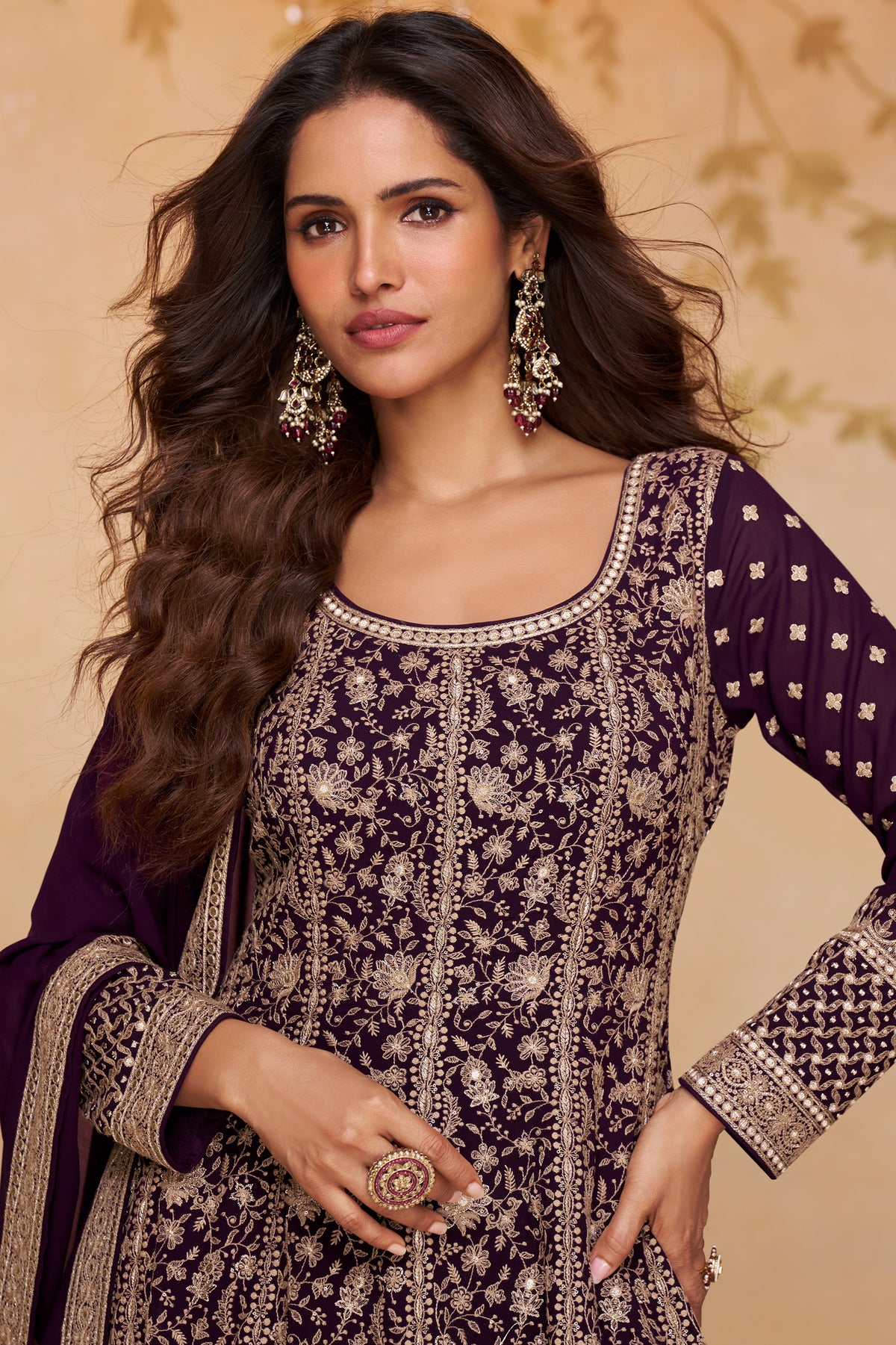 Plum Purple Readymade Georgette Gown with Dupatta-SAR13327_2_SareeButa.com