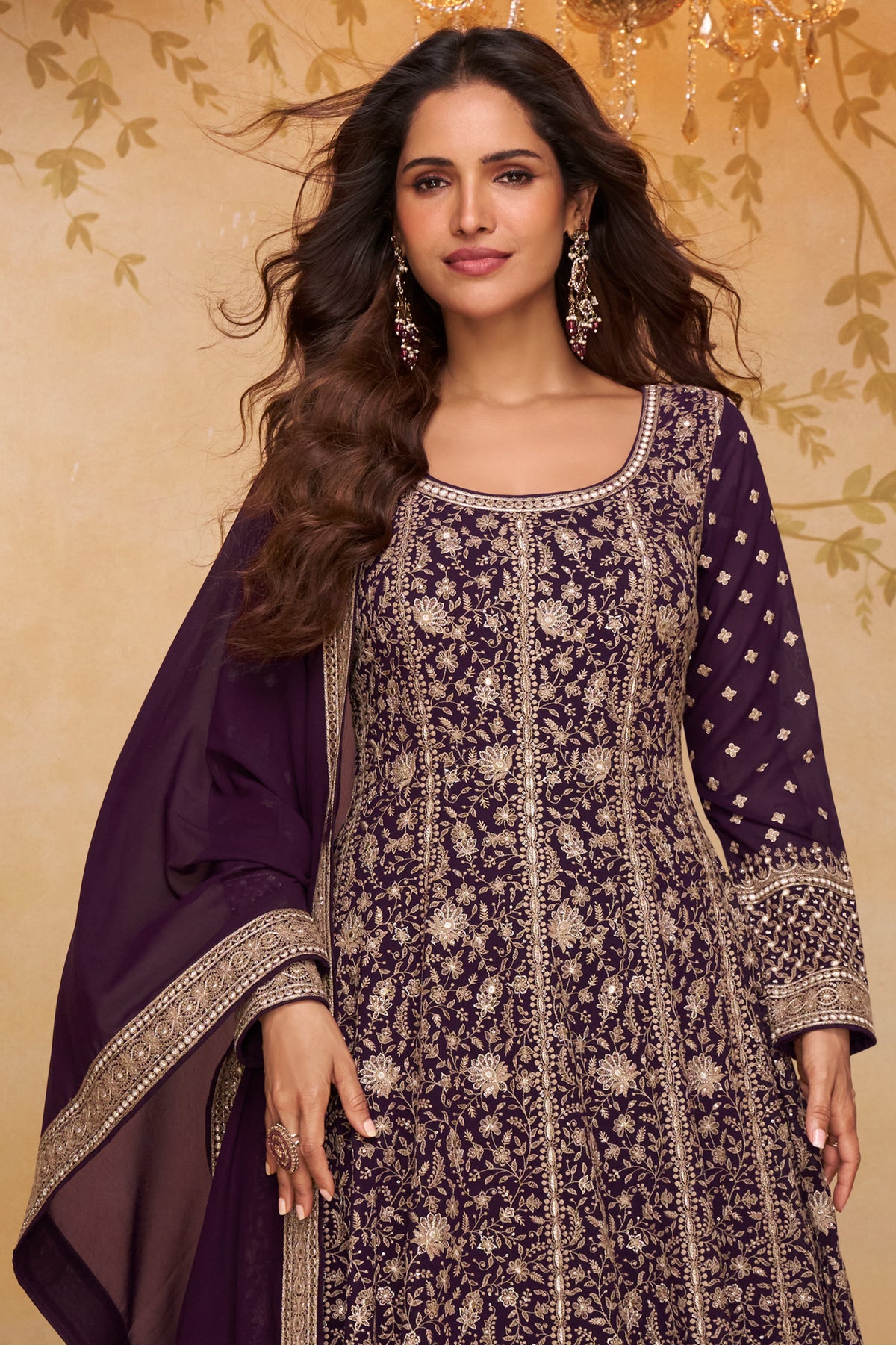 Plum Purple Readymade Georgette Gown with Dupatta-SAR13327_3_SareeButa.com