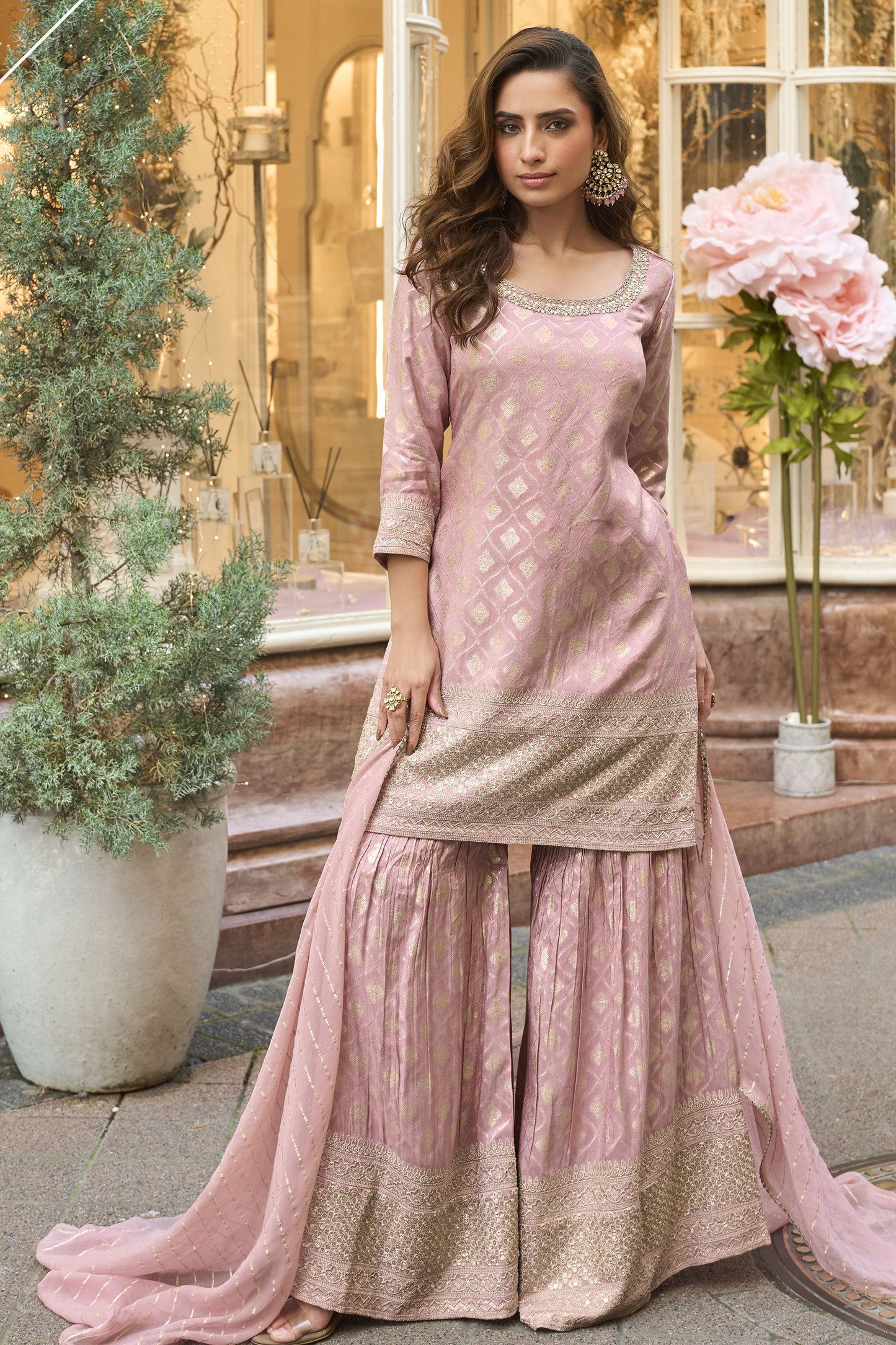 Powder Pink Readymade Embroidered Viscose Silk Sharara Suit-SS933_3_SareeButa.com
