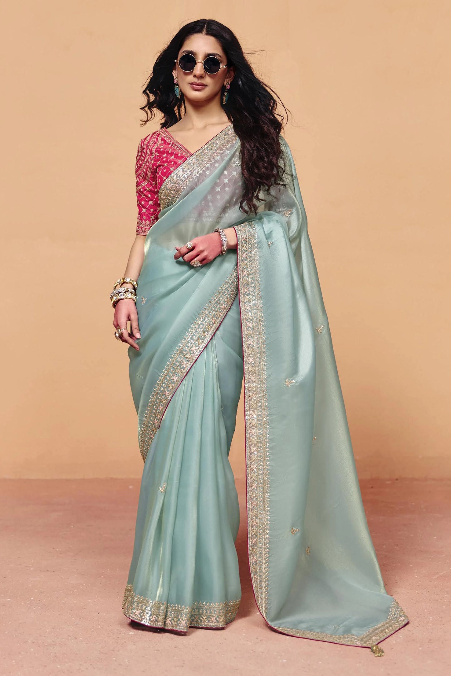 Powder Blue Embroidered Organza Saree-SAR12271_1_SareeButa.com